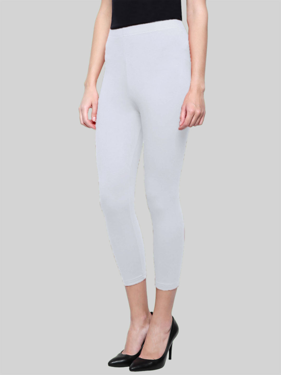 Saundarya Women’s Slim Fit Calf Length Super Combed Cotton Rich Lycra Fabric Tailored Cut Stretchable Solid Plain Color Leggings; White