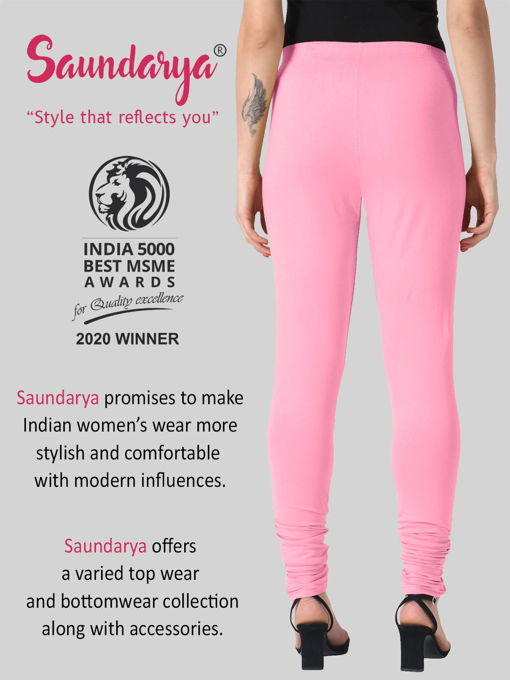 Saundarya Women’s Slim Fit Churidar Super Combed Cotton Rich Lycra Fabric Tailored Cut Stretchable Solid Plain Color Leggings; Baby Pink