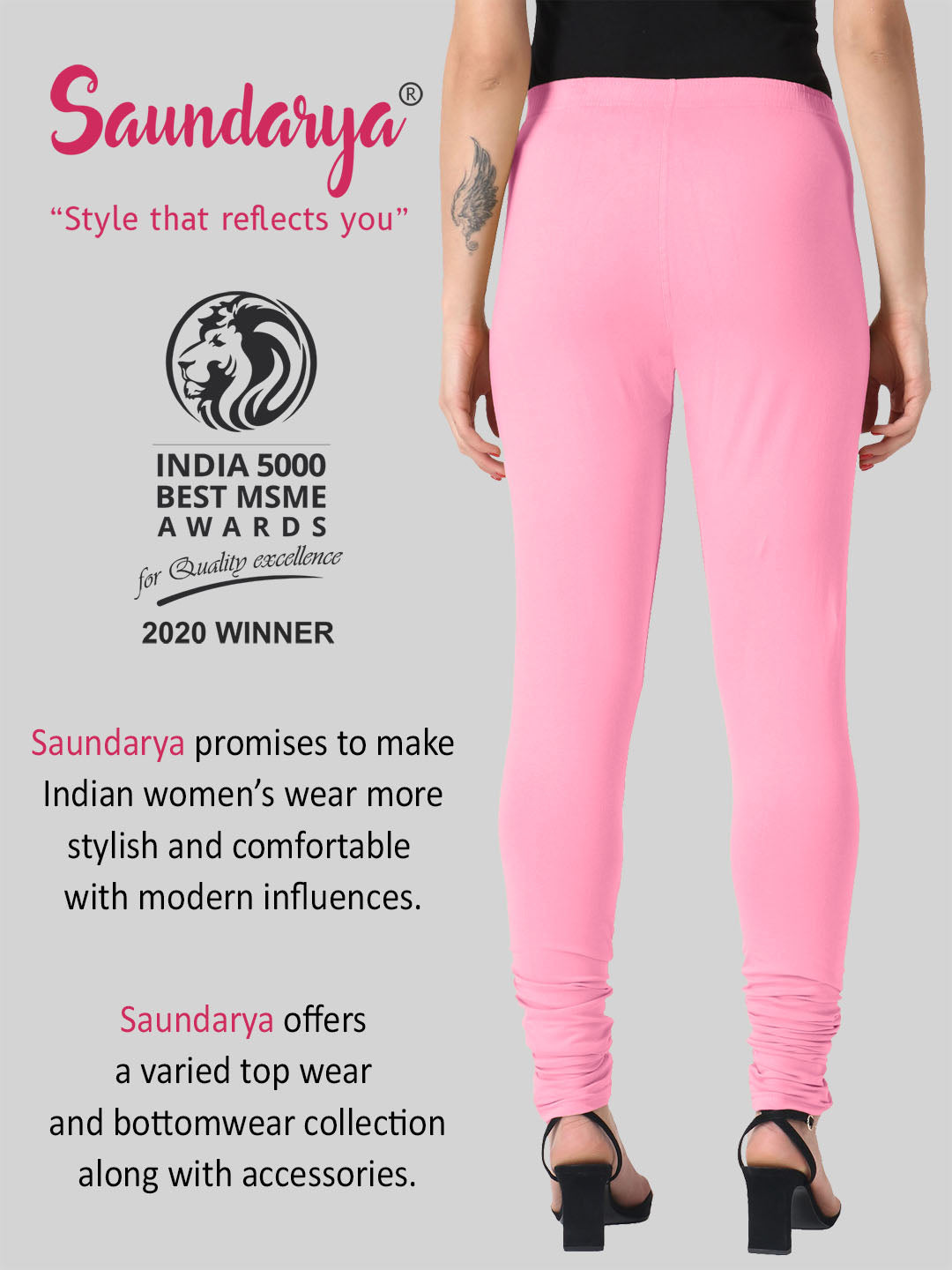 Saundarya Women’s Slim Fit Churidar Super Combed Cotton Rich Lycra Fabric Tailored Cut Stretchable Solid Plain Color Leggings; Baby Pink