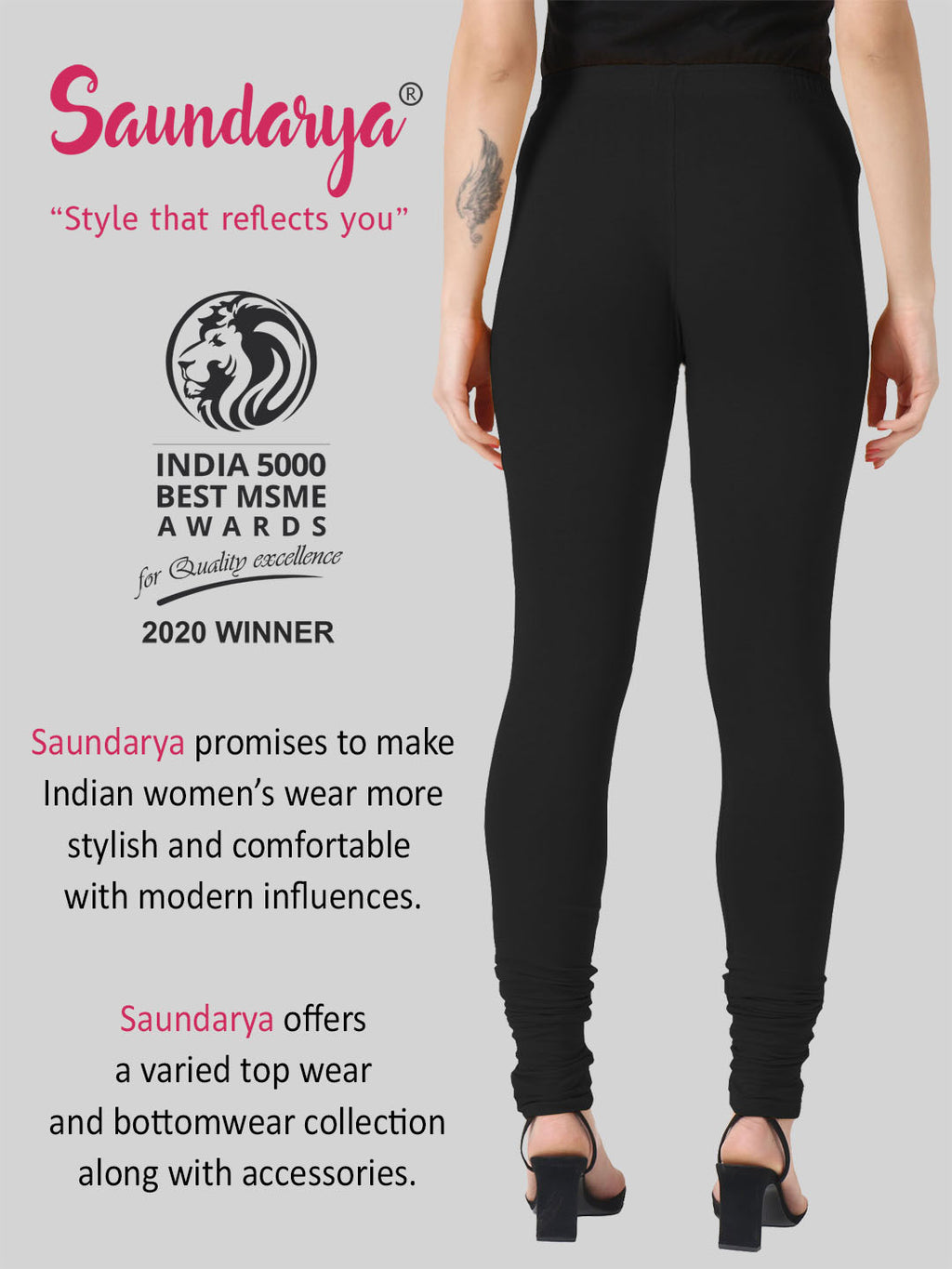 Saundarya Women’s Slim Fit Churidar Super Combed Cotton Rich Lycra Fabric Tailored Cut Stretchable Solid Plain Color Leggings; Black