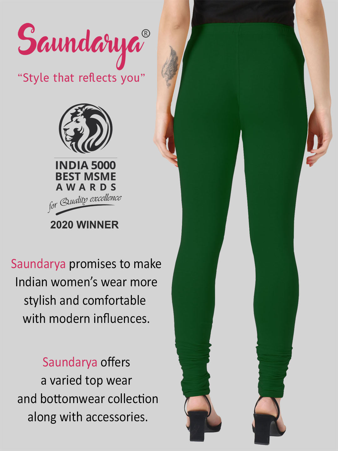 Saundarya Women’s Slim Fit Churidar Super Combed Cotton Rich Lycra Fabric Tailored Cut Stretchable Solid Plain Color Leggings; Bottle Green
