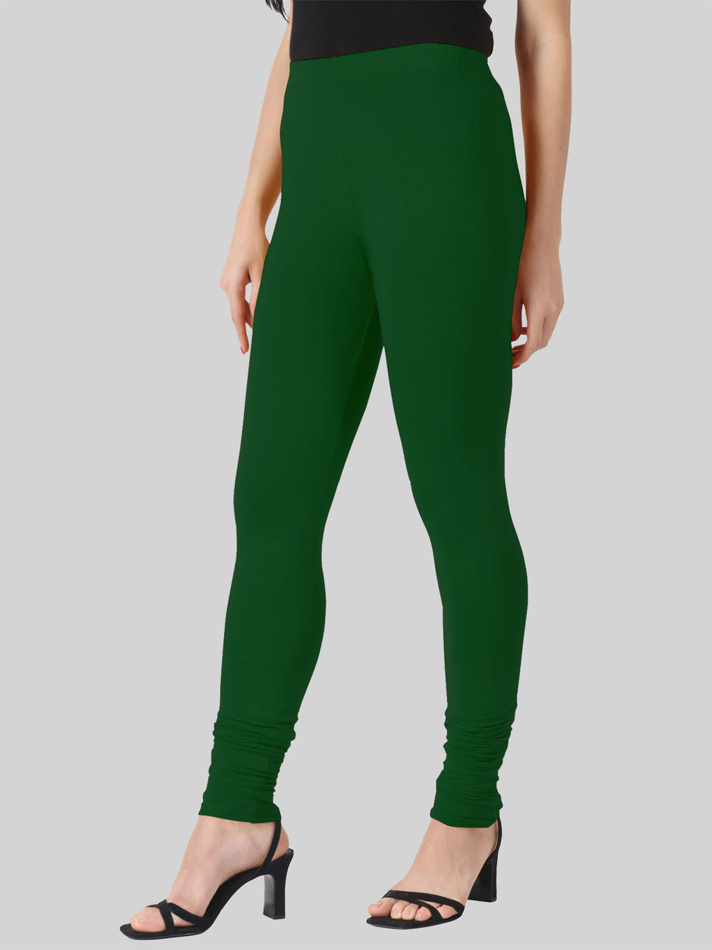 Saundarya Women’s Slim Fit Churidar Super Combed Cotton Rich Lycra Fabric Tailored Cut Stretchable Solid Plain Color Leggings; Bottle Green