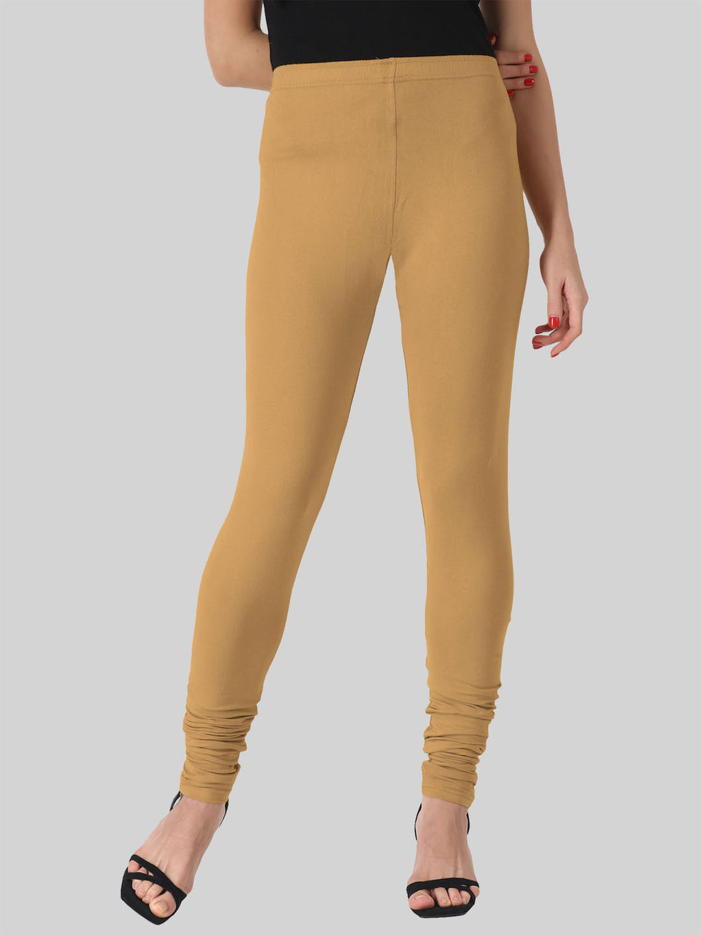 Saundarya Women’s Slim Fit Churidar Super Combed Cotton Rich Lycra Fabric Tailored Cut Stretchable Solid Plain Color Leggings; Dark Beige