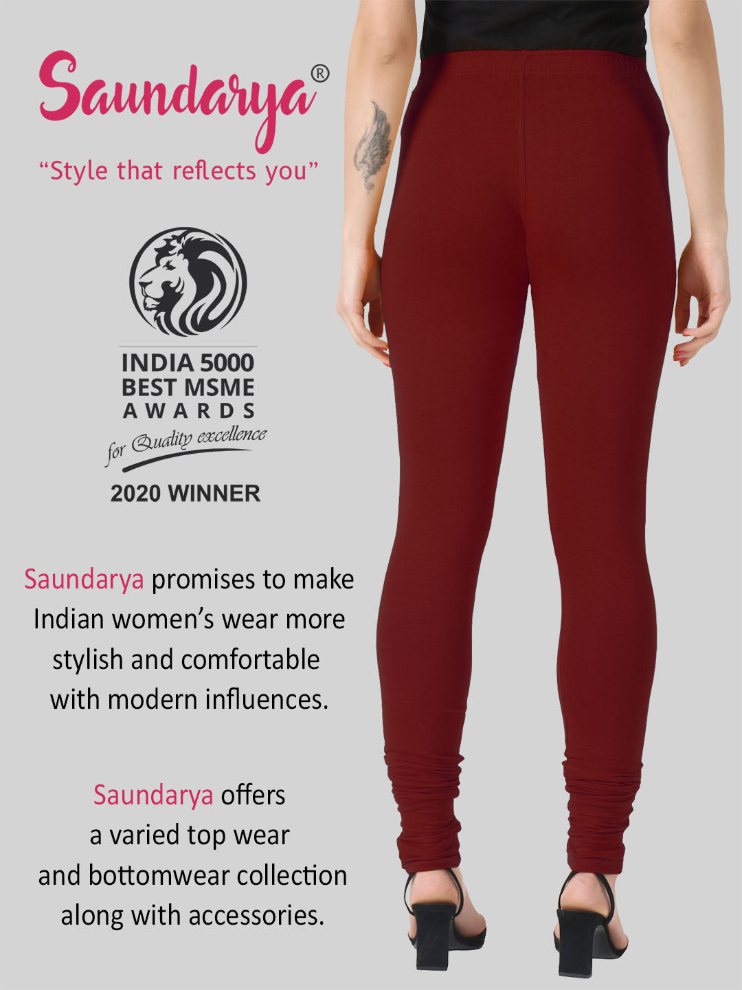 Saundarya Women’s Slim Fit Churidar Super Combed Cotton Rich Lycra Fabric Tailored Cut Stretchable Solid Plain Color Leggings; Dark Maroon