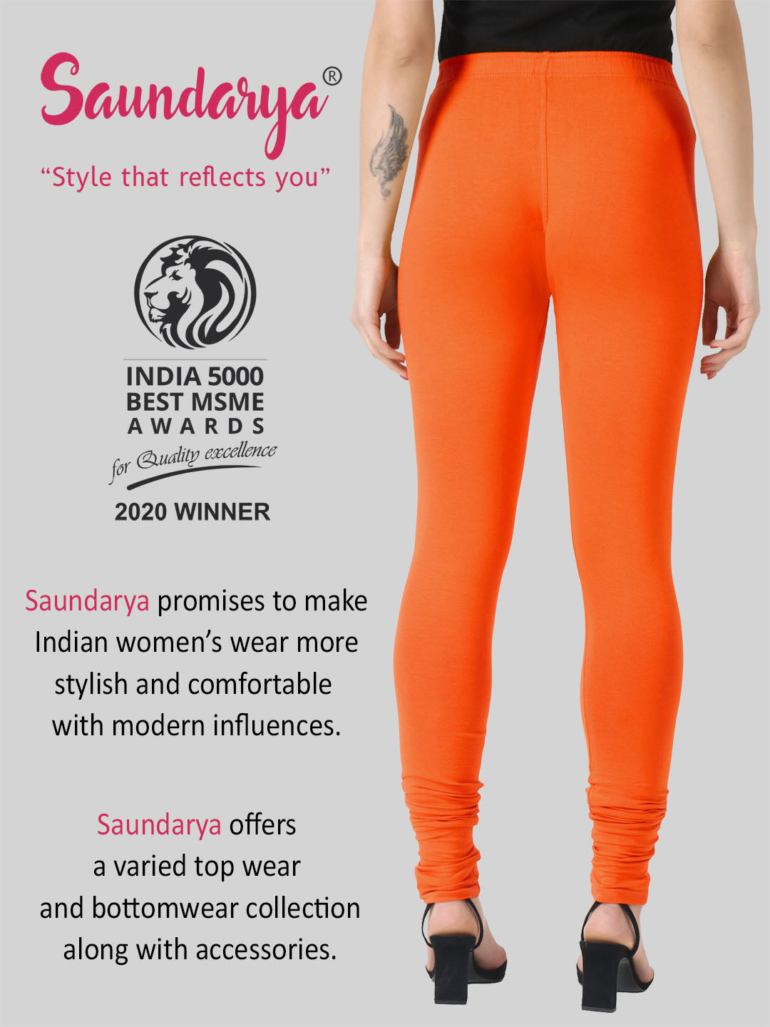 Saundarya Women’s Slim Fit Churidar Super Combed Cotton Rich Lycra Fabric Tailored Cut Stretchable Solid Plain Color Leggings; Dark Orange
