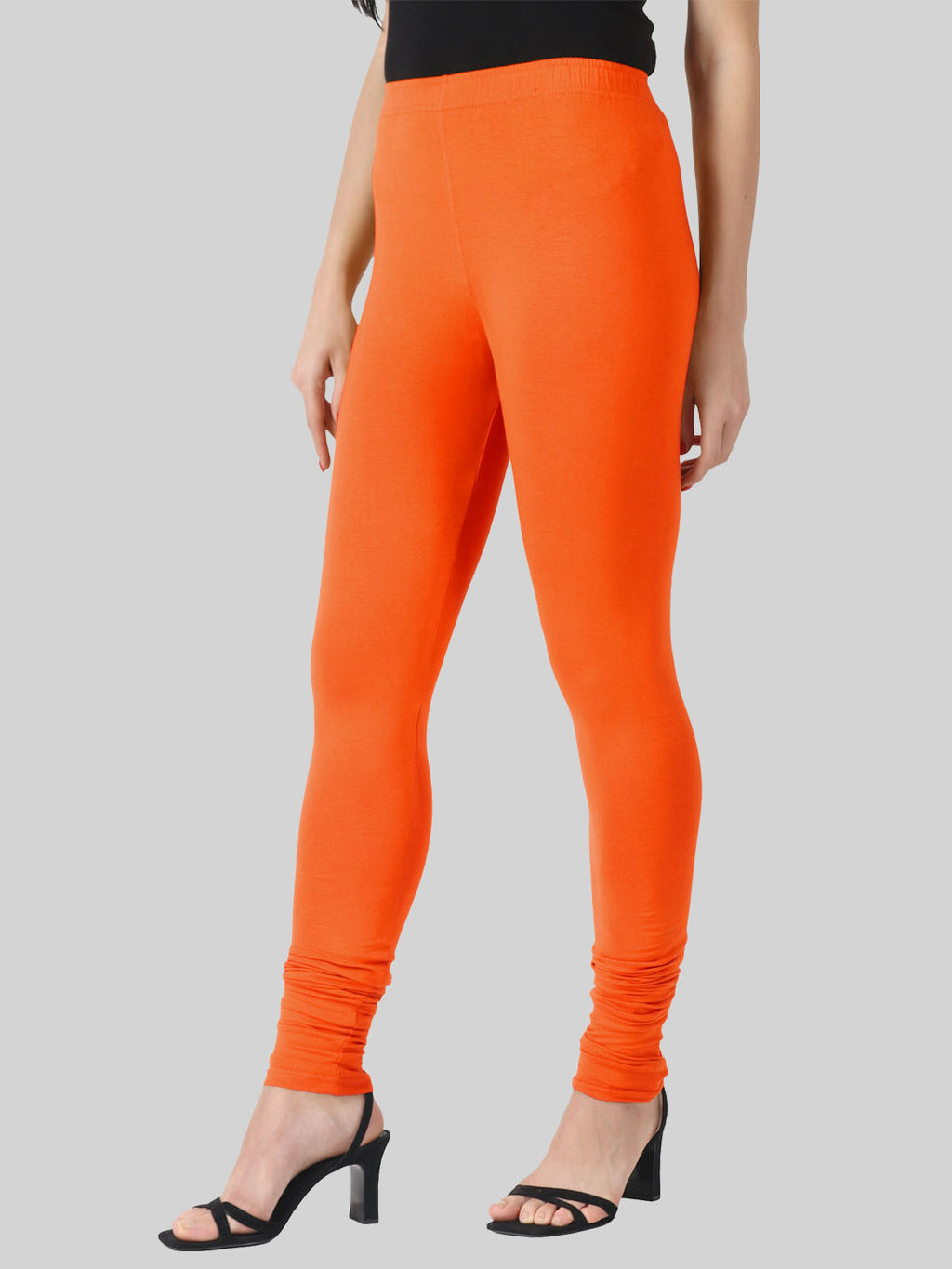 Saundarya Women’s Slim Fit Churidar Super Combed Cotton Rich Lycra Fabric Tailored Cut Stretchable Solid Plain Color Leggings; Dark Orange