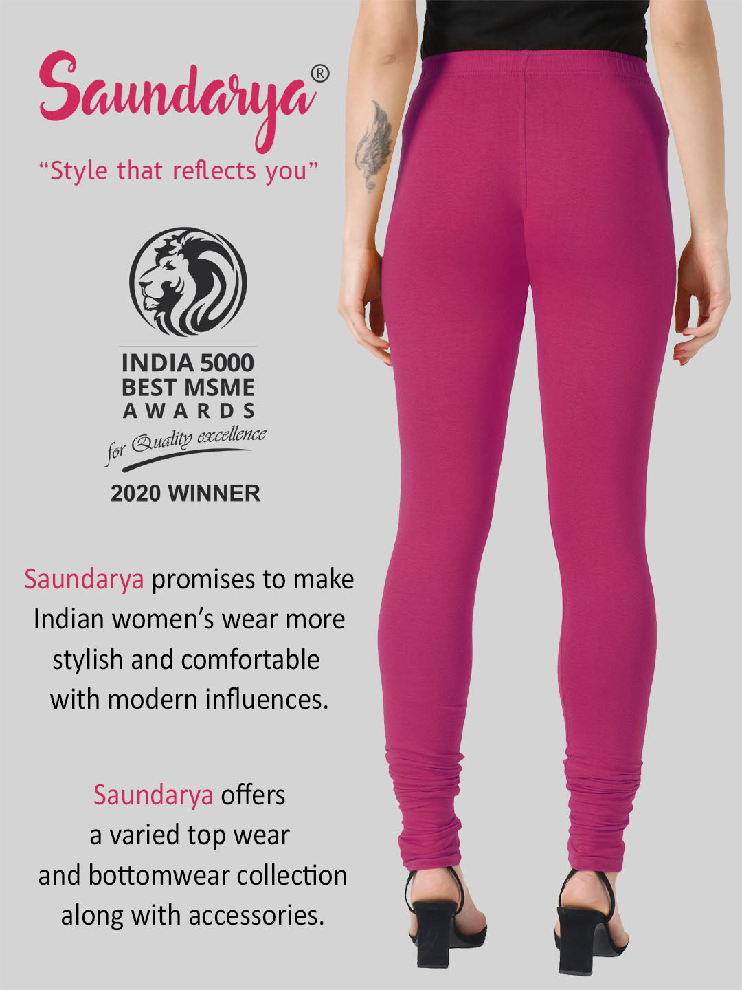 Saundarya Women’s Slim Fit Churidar Super Combed Cotton Rich Lycra Fabric Tailored Cut Stretchable Solid Plain Color Leggings; Dark Pink