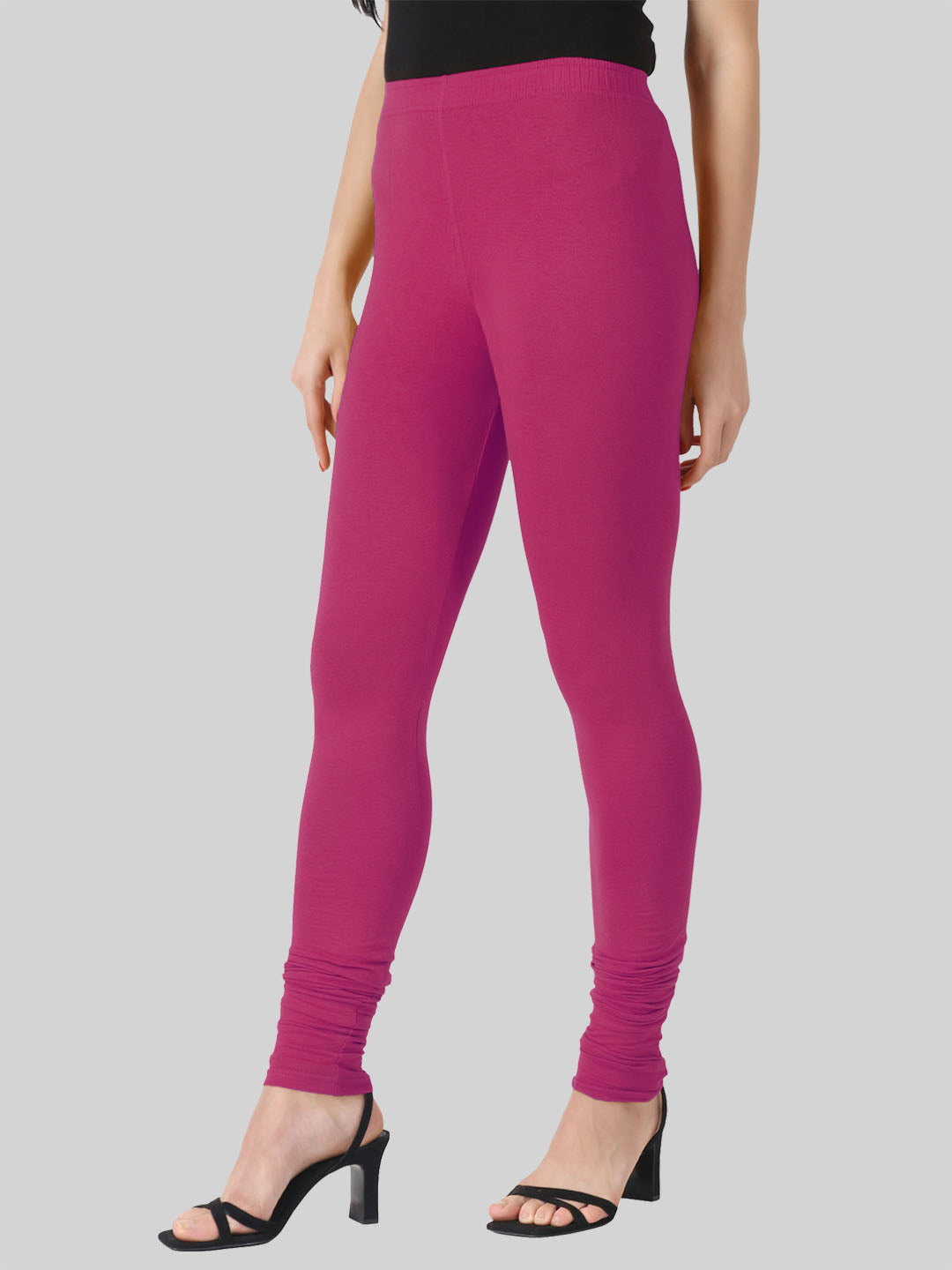 Saundarya Women’s Slim Fit Churidar Super Combed Cotton Rich Lycra Fabric Tailored Cut Stretchable Solid Plain Color Leggings; Dark Pink