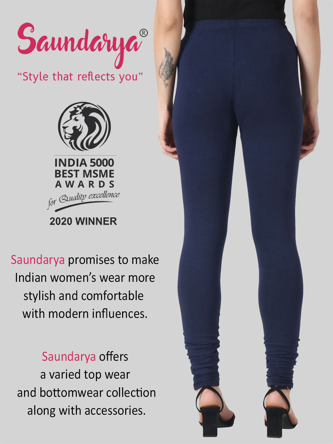 Saundarya Women’s Slim Fit Churidar Super Combed Cotton Rich Lycra Fabric Tailored Cut Stretchable Solid Plain Color Leggings; Navy Blue