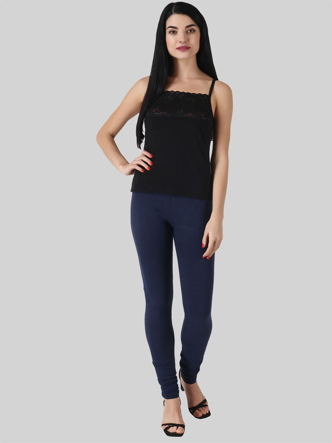 Saundarya Women’s Slim Fit Churidar Super Combed Cotton Rich Lycra Fabric Tailored Cut Stretchable Solid Plain Color Leggings; Navy Blue
