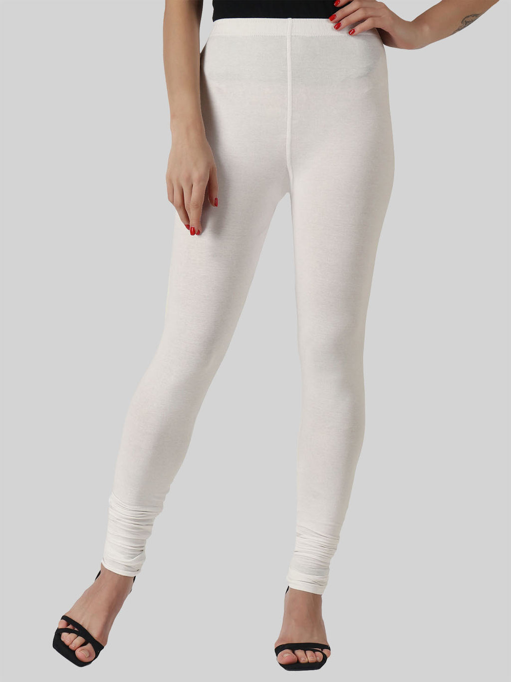 Saundarya Women’s Slim Fit Churidar Super Combed Cotton Rich Lycra Fabric Tailored Cut Stretchable Solid Plain Color Leggings; Off White