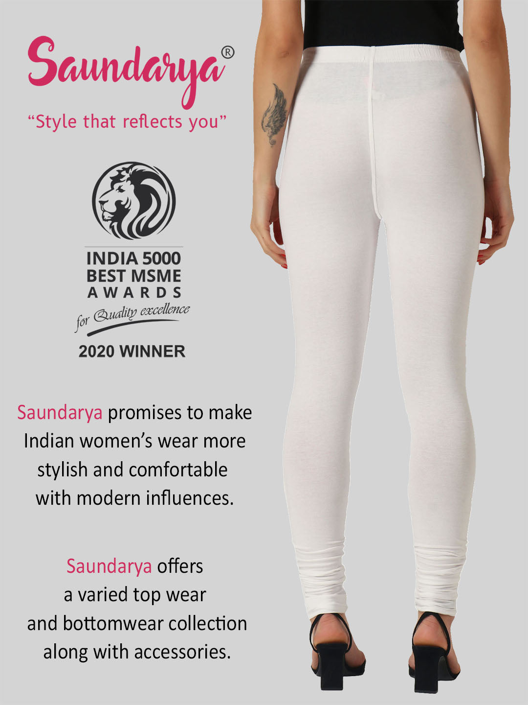 Saundarya Women’s Slim Fit Churidar Super Combed Cotton Rich Lycra Fabric Tailored Cut Stretchable Solid Plain Color Leggings; Off White