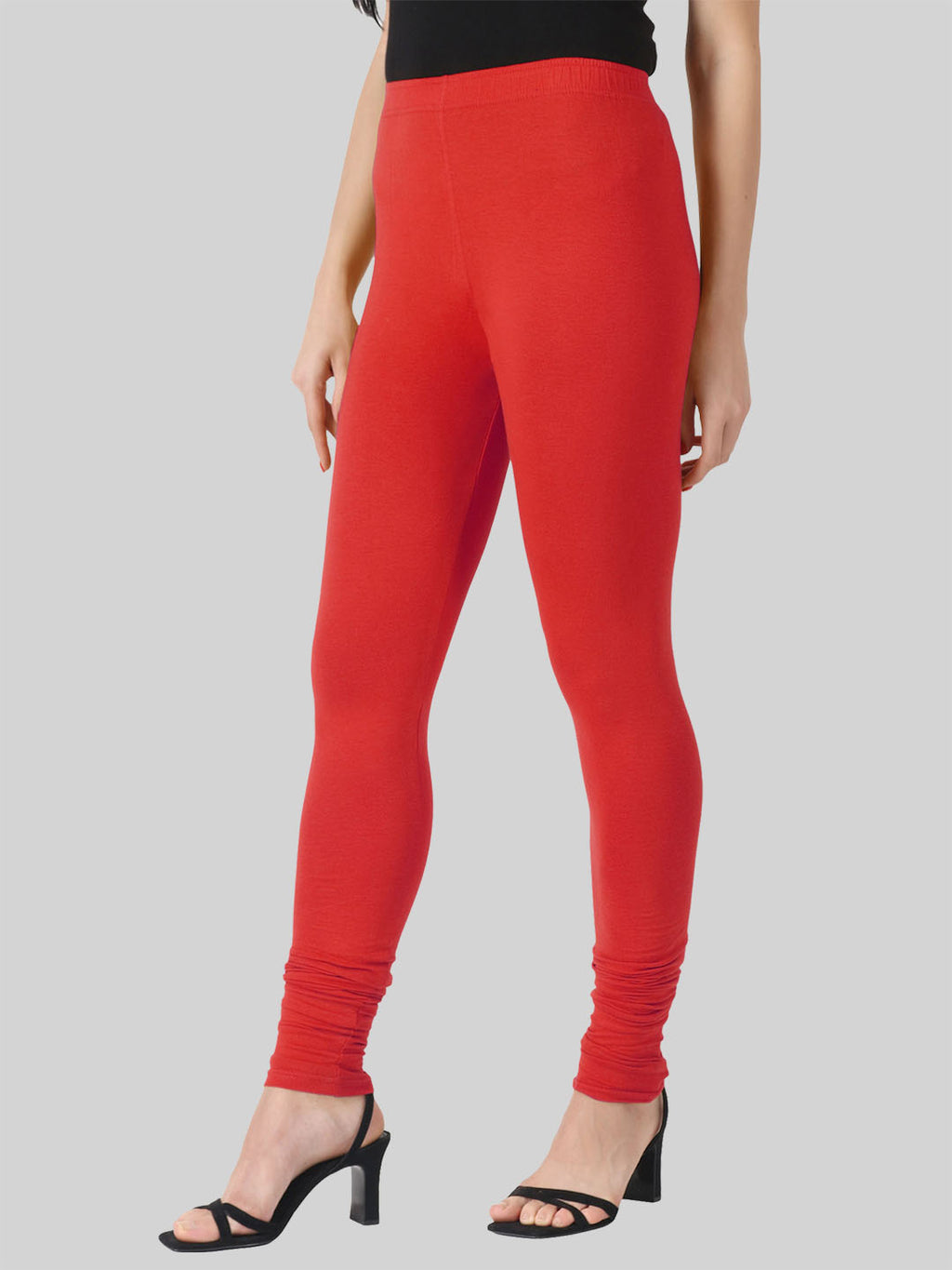 Saundarya Women’s Slim Fit Churidar Super Combed Cotton Rich Lycra Fabric Tailored Cut Stretchable Solid Plain Color Leggings; Red