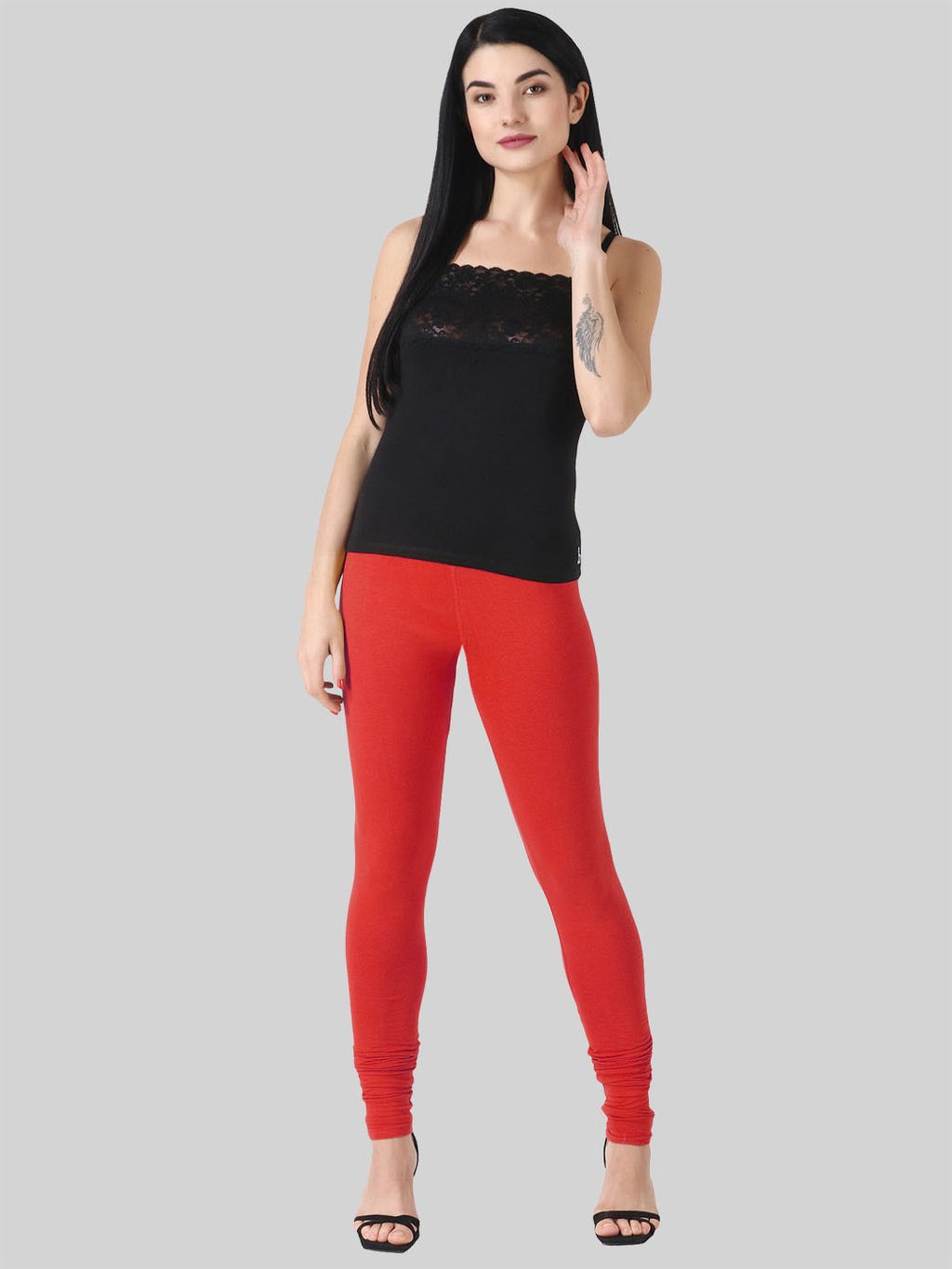 Saundarya Women’s Slim Fit Churidar Super Combed Cotton Rich Lycra Fabric Tailored Cut Stretchable Solid Plain Color Leggings; Red