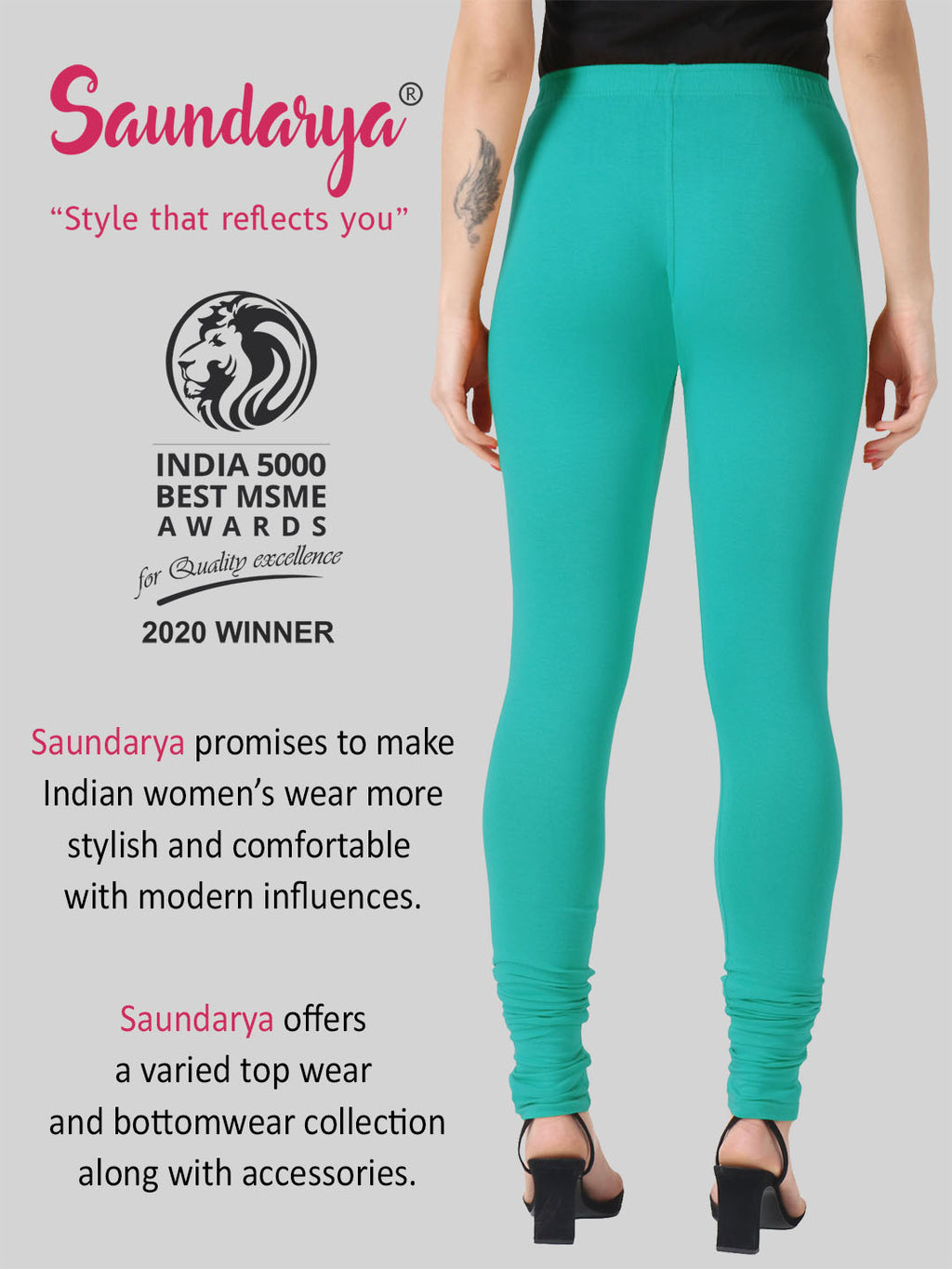Saundarya Women’s Slim Fit Churidar Super Combed Cotton Rich Lycra Fabric Tailored Cut Stretchable Solid Plain Color Leggings; Teal Green