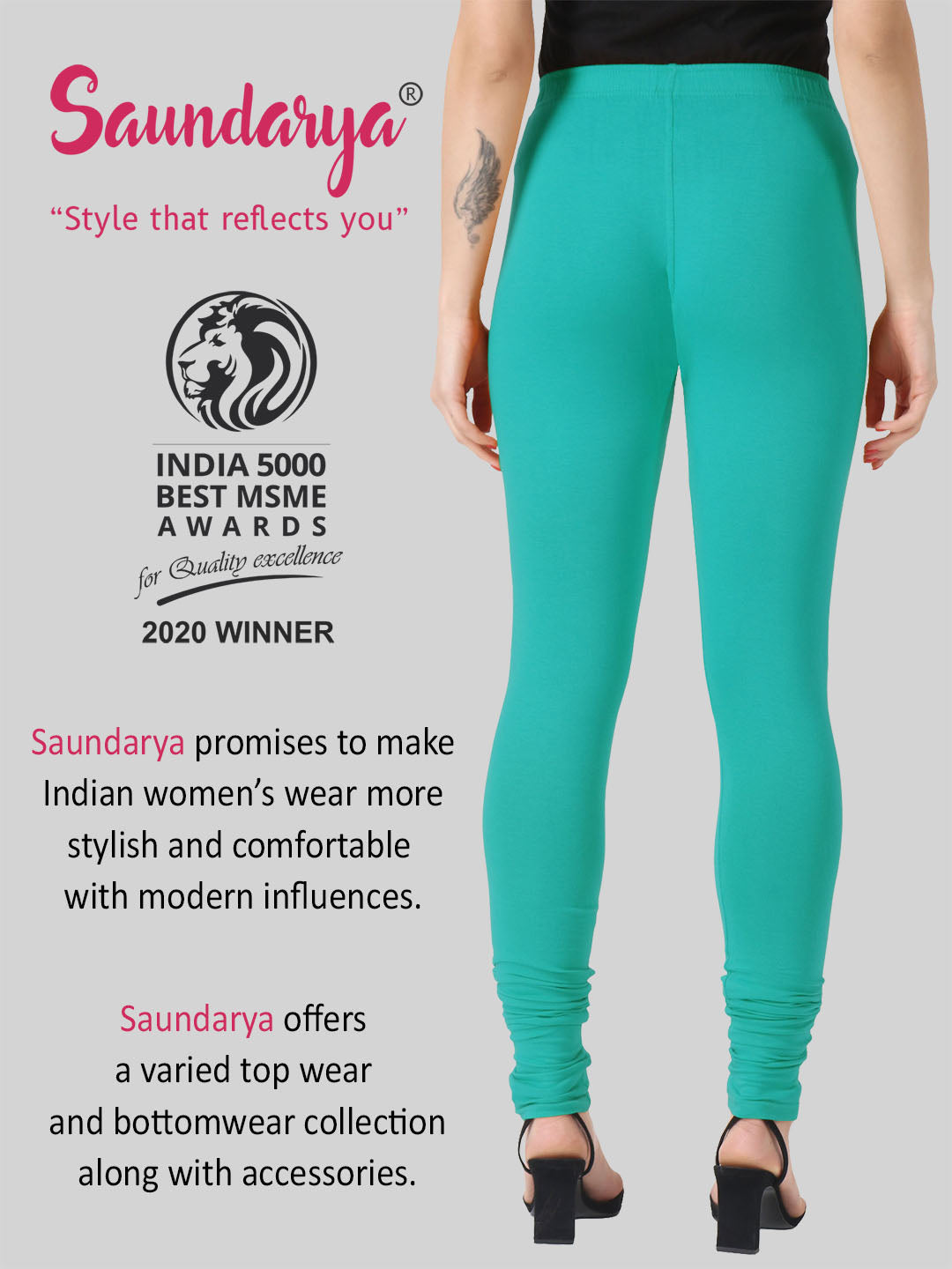 Saundarya Women’s Slim Fit Churidar Super Combed Cotton Rich Lycra Fabric Tailored Cut Stretchable Solid Plain Color Leggings; Teal Green