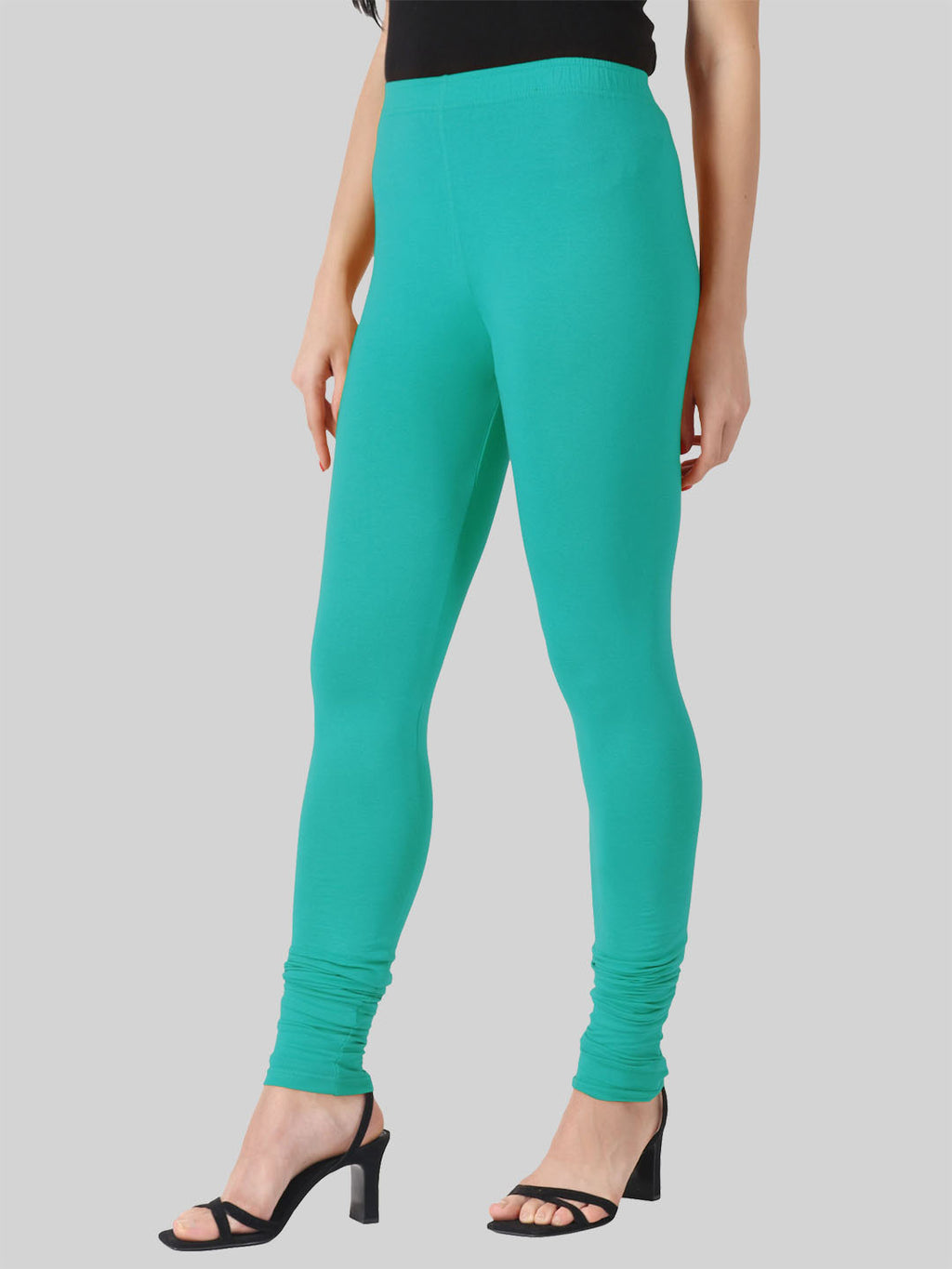 Saundarya Women’s Slim Fit Churidar Super Combed Cotton Rich Lycra Fabric Tailored Cut Stretchable Solid Plain Color Leggings; Teal Green