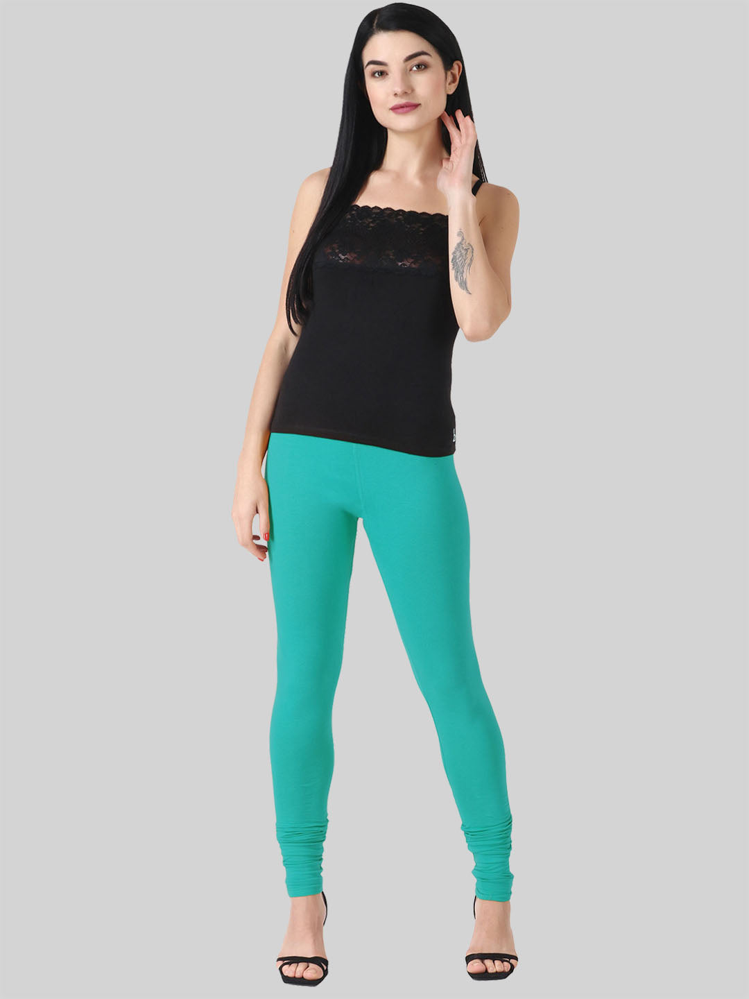 Saundarya Women's Teal Green Churidar Leggings Cotton