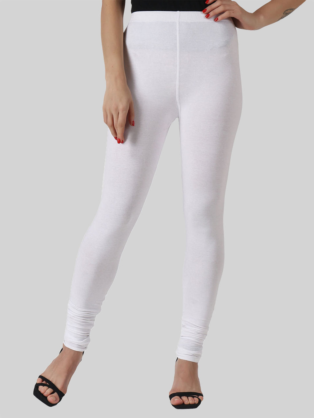 Saundarya Women’s Slim Fit Churidar Super Combed Cotton Rich Lycra Fabric Tailored Cut Stretchable Solid Plain Color Leggings; White