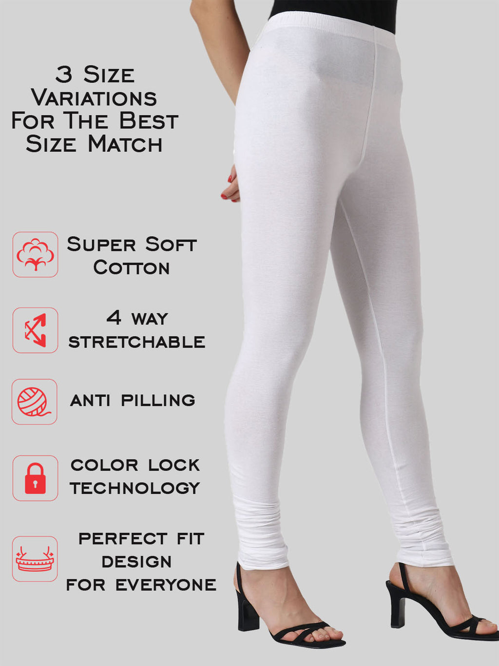 Saundarya Women’s Slim Fit Churidar Super Combed Cotton Rich Lycra Fabric Tailored Cut Stretchable Solid Plain Color Leggings; White