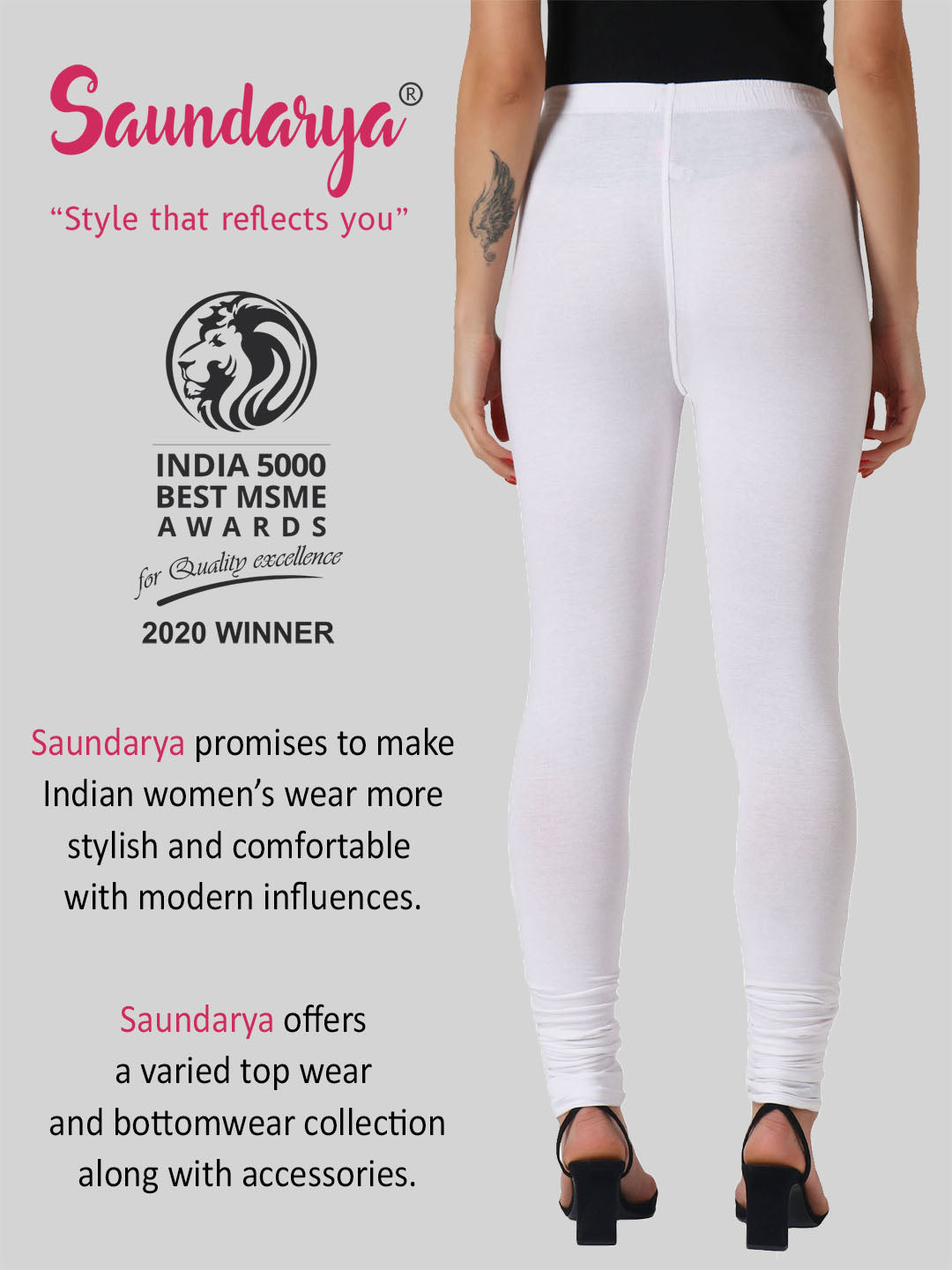 Saundarya Women’s Slim Fit Churidar Super Combed Cotton Rich Lycra Fabric Tailored Cut Stretchable Solid Plain Color Leggings; White