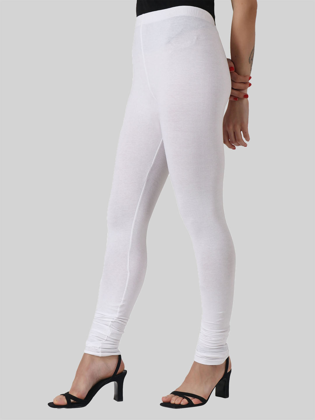Saundarya Women’s Slim Fit Churidar Super Combed Cotton Rich Lycra Fabric Tailored Cut Stretchable Solid Plain Color Leggings; White