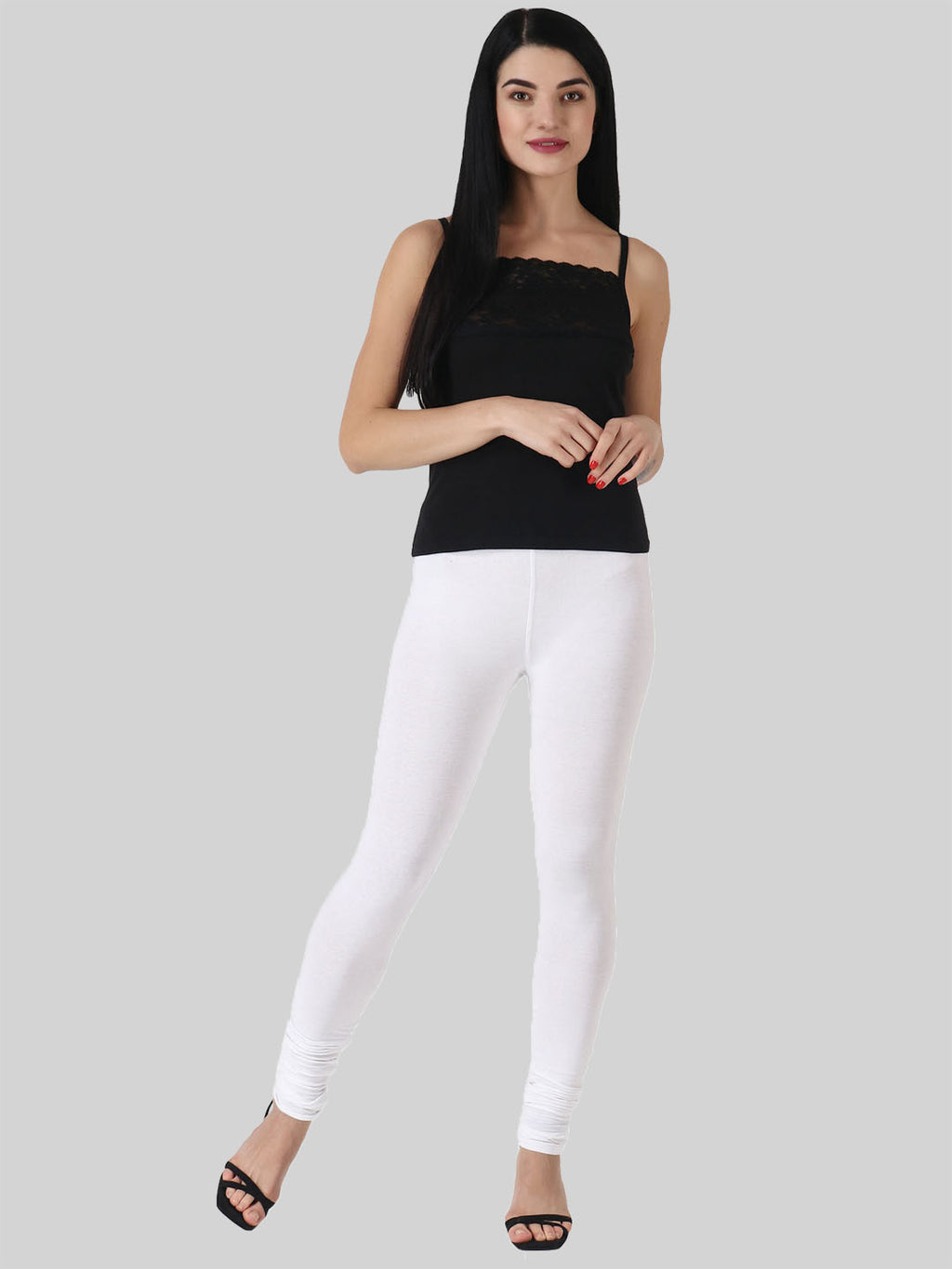 Saundarya Women’s Slim Fit Churidar Super Combed Cotton Rich Lycra Fabric Tailored Cut Stretchable Solid Plain Color Leggings; White
