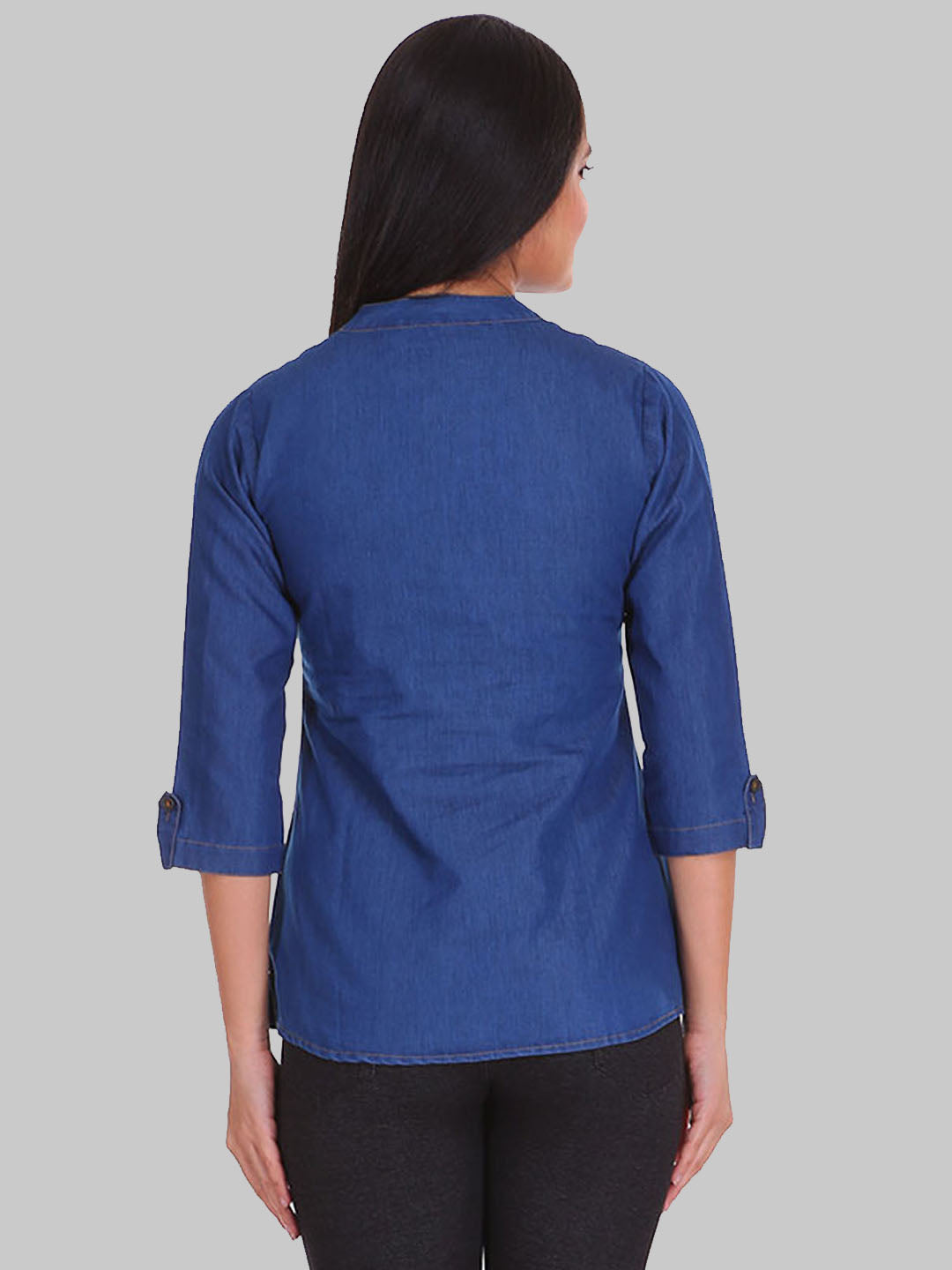 Saundarya Women's Denim Band Collar Top