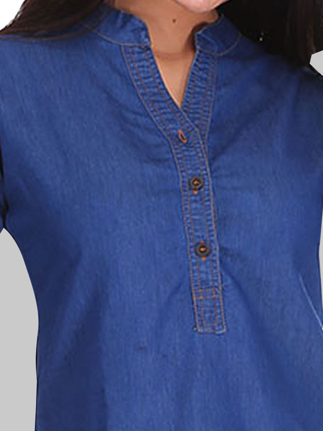 Saundarya Women's Denim Band Collar Top