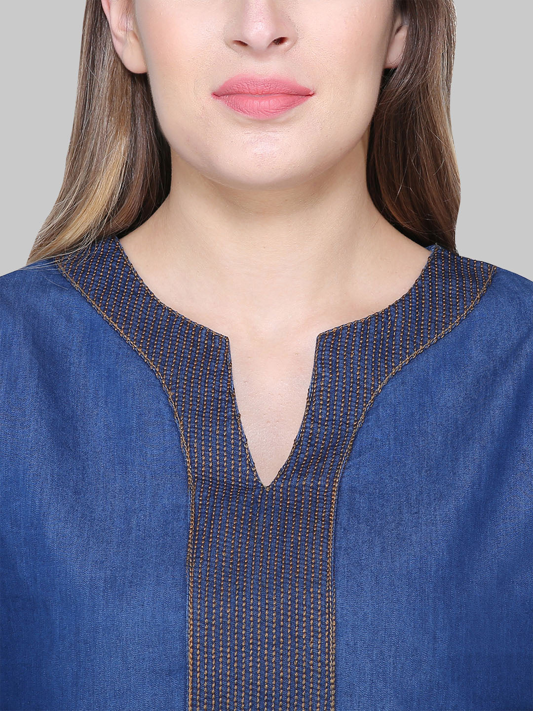 Saundarya Women's Denim Embroidered Neck Top