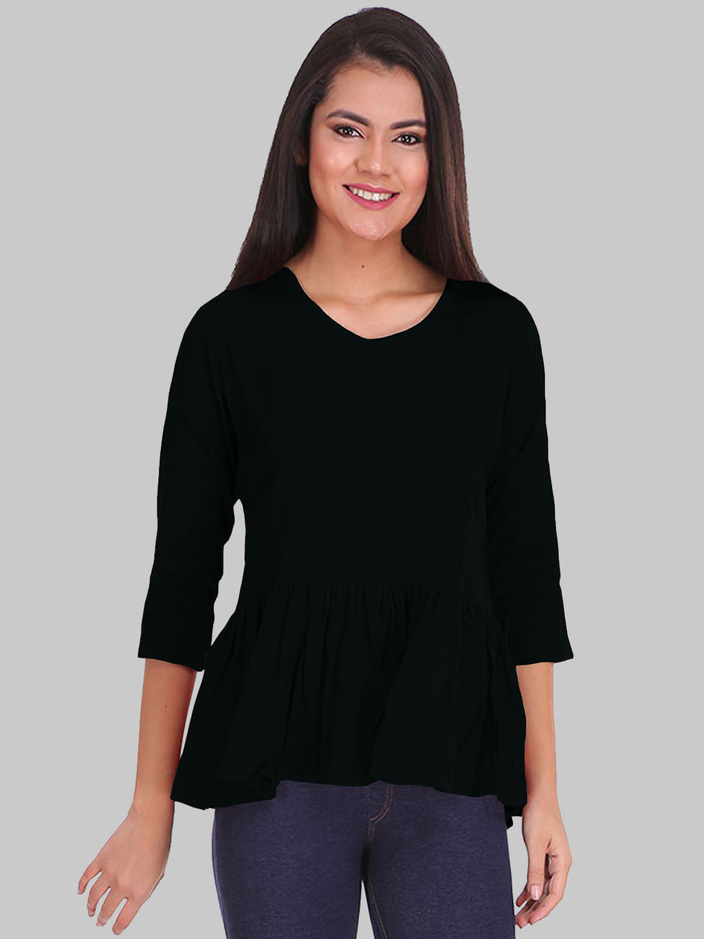 Saundarya Women's Plain Black Flared Top