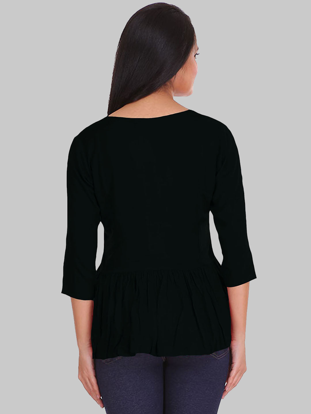 Saundarya Women's Plain Black Flared Top