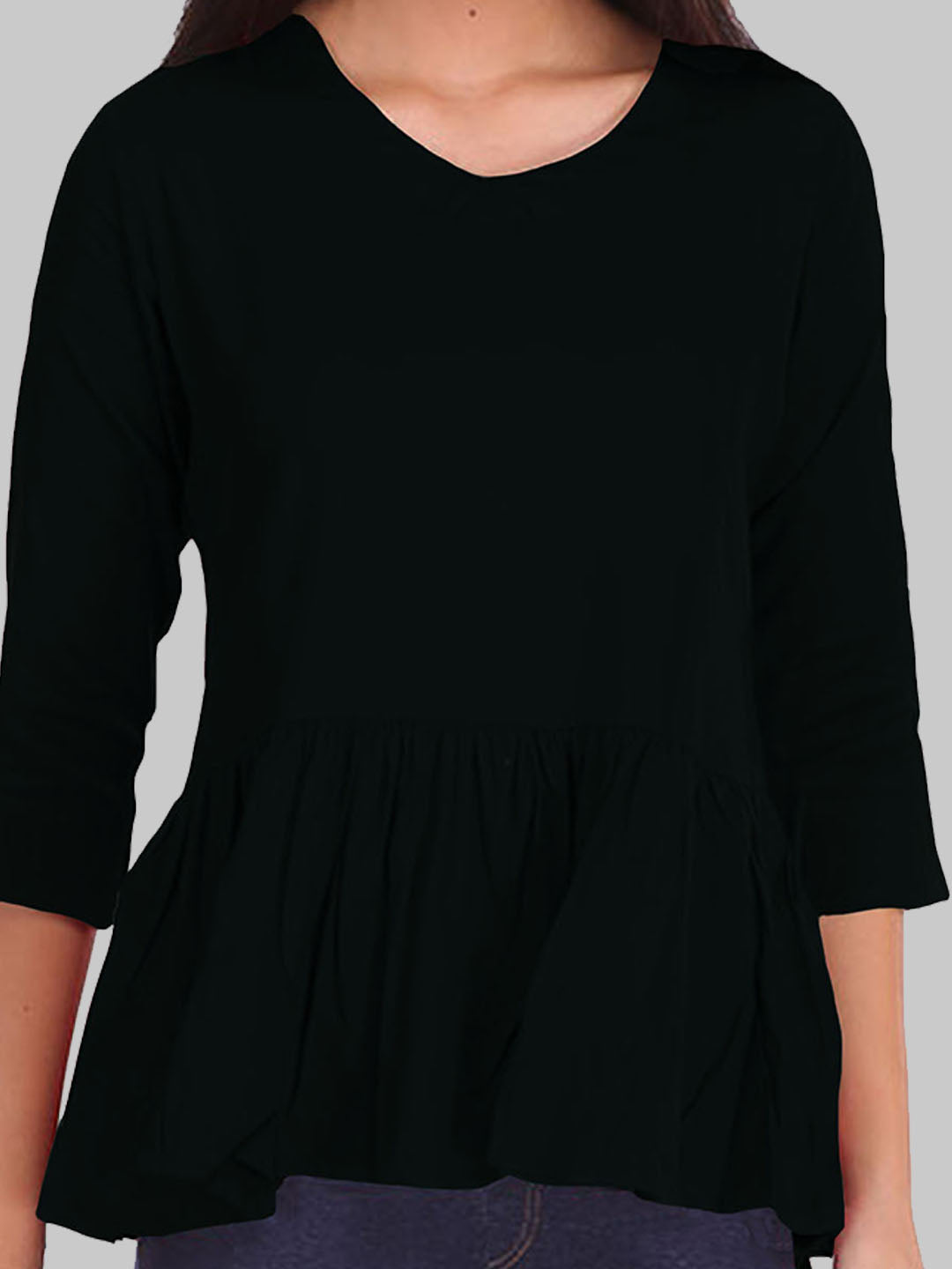 Saundarya Women's Plain Black Flared Top