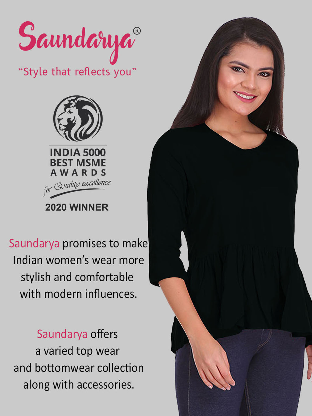 Saundarya Women's Plain Black Flared Top