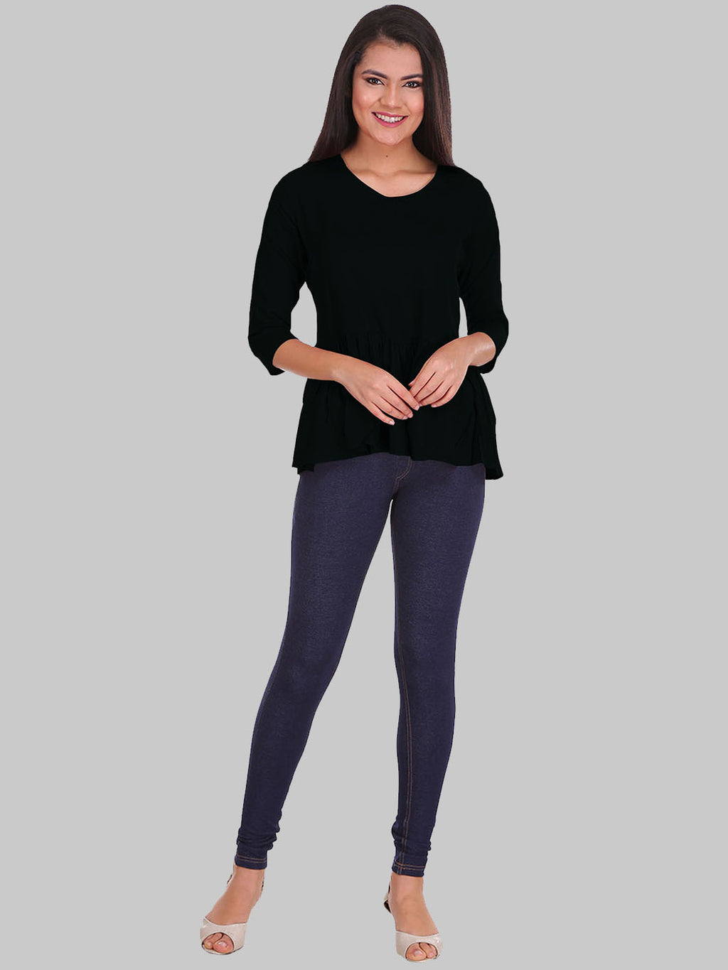 Saundarya Women's Plain Black Flared Top