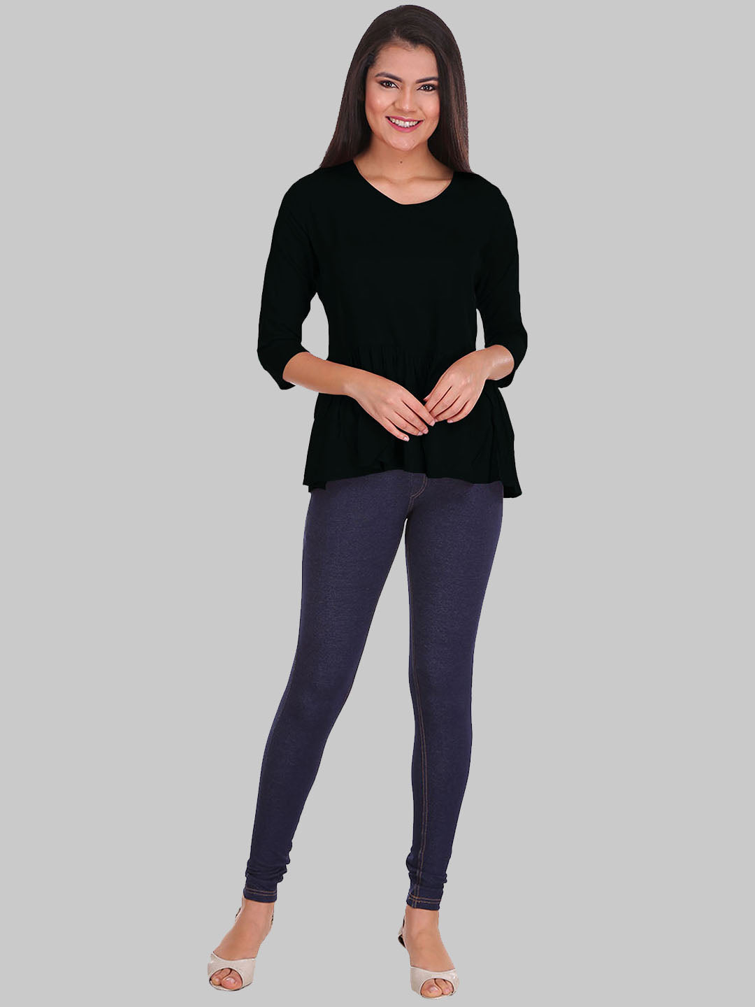 Saundarya Women's Plain Black Flared Top