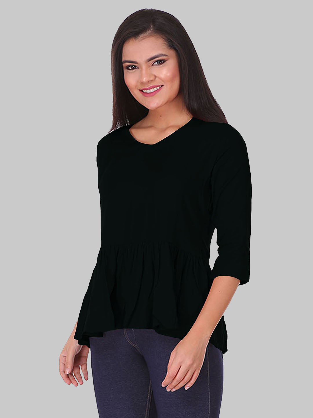 Saundarya Women's Plain Black Flared Top