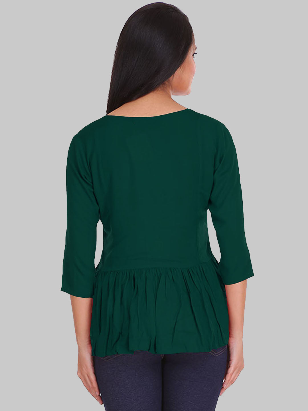 Saundarya Women's Plain Bottle Green Flared Top