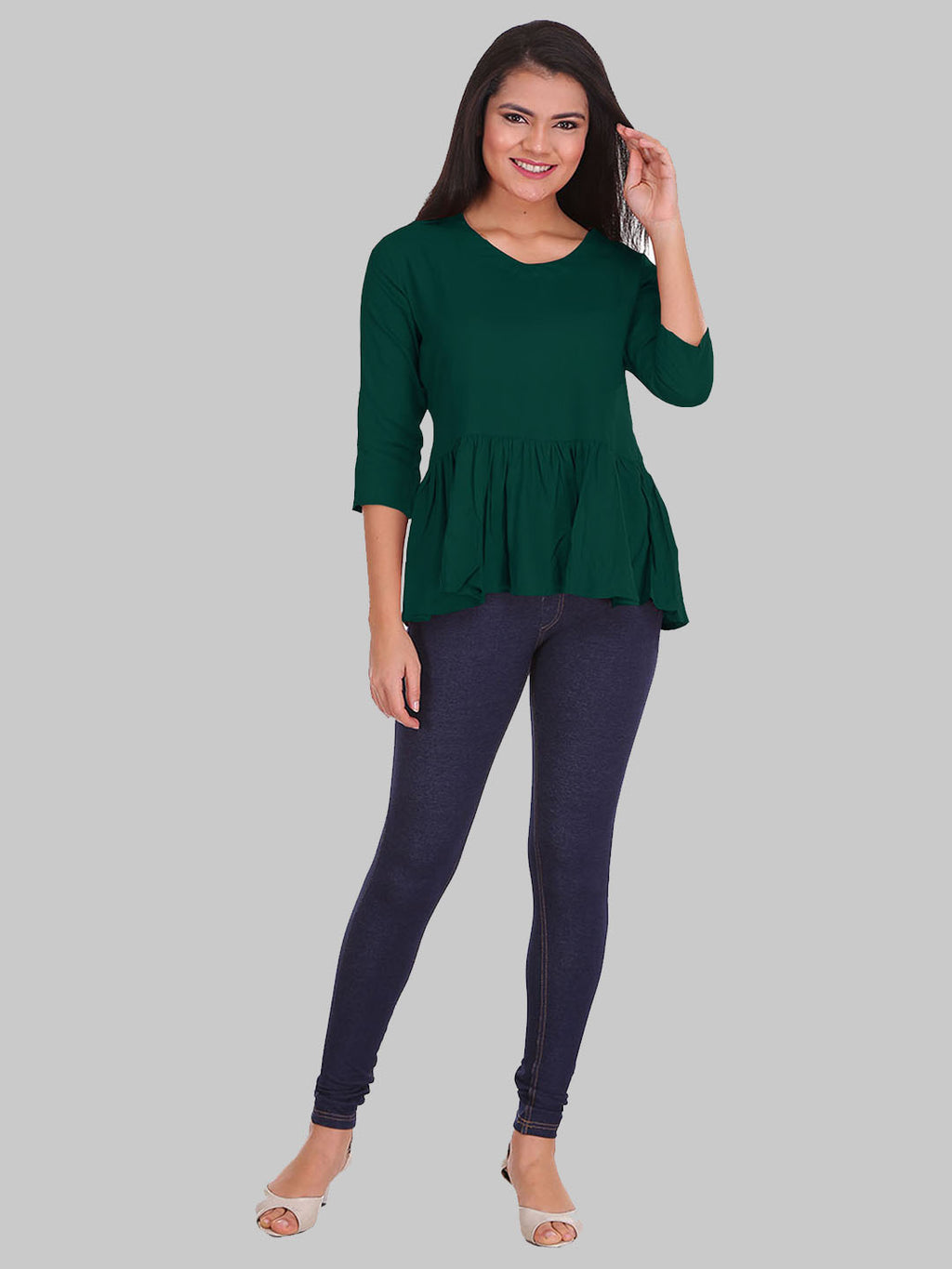 Saundarya Women's Plain Bottle Green Flared Top