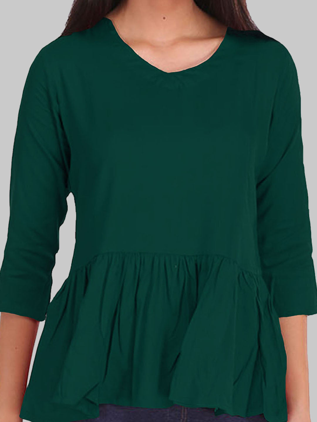 Saundarya Women's Plain Bottle Green Flared Top