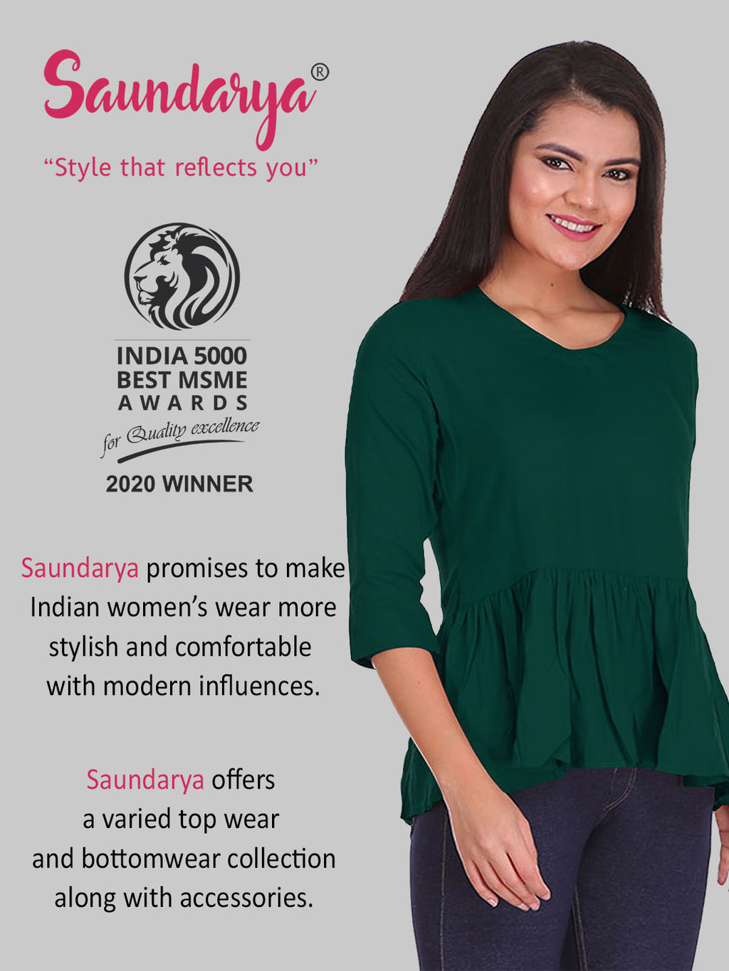 Saundarya Women's Plain Bottle Green Flared Top