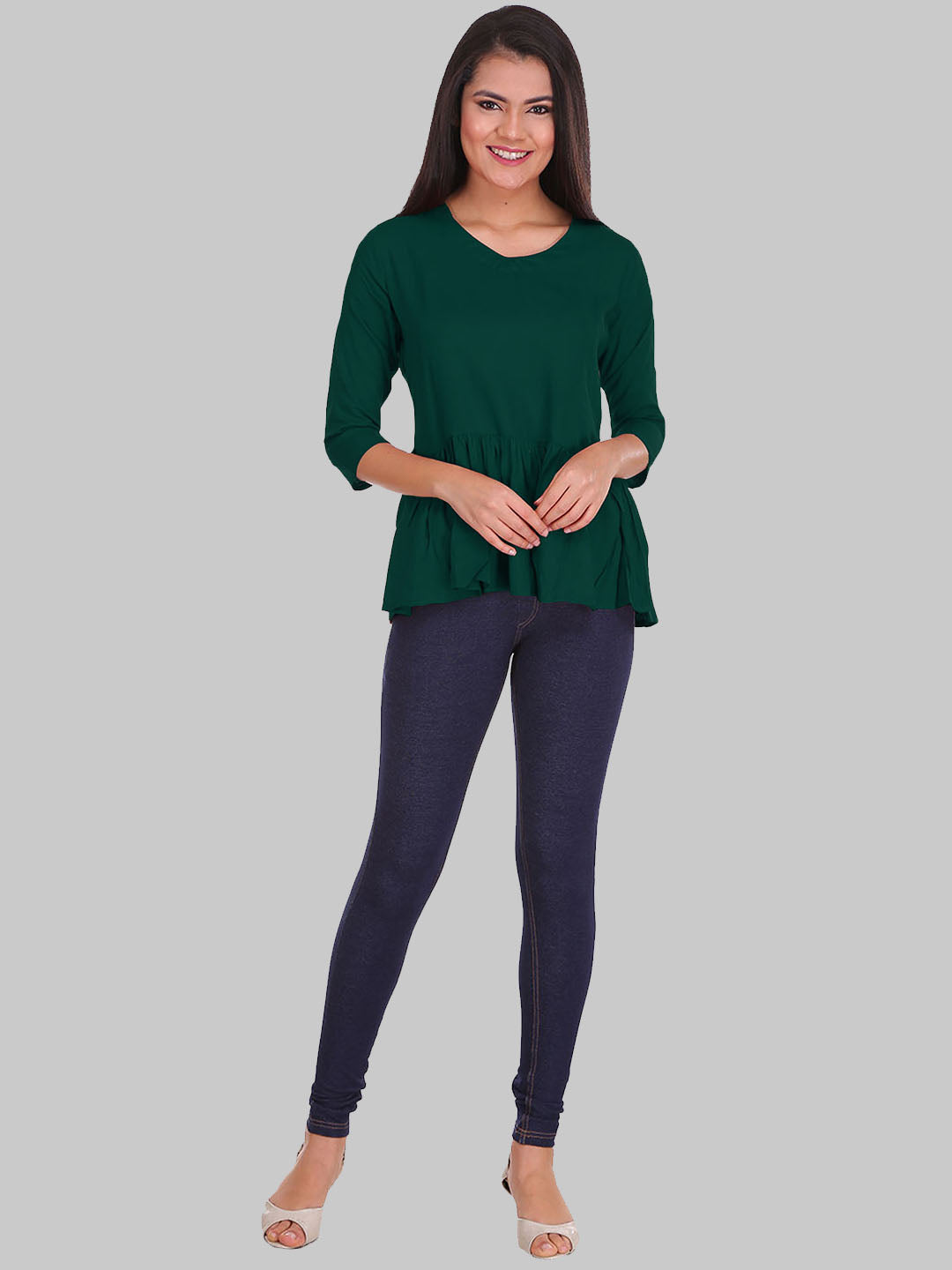 Saundarya Women's Plain Bottle Green Flared Top