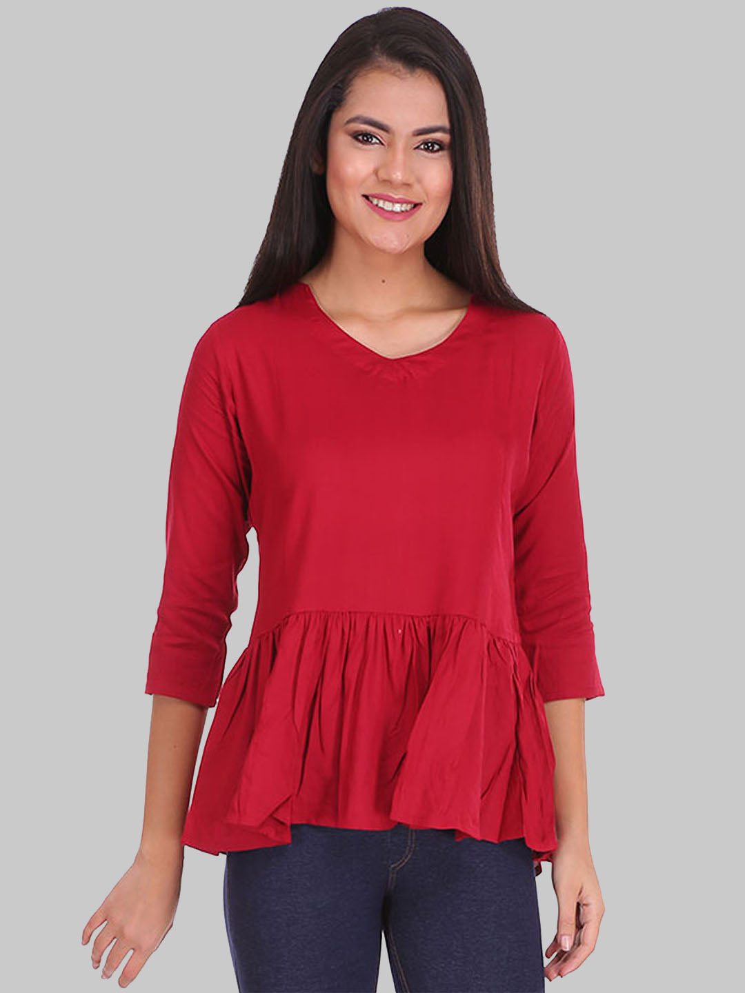 Saundarya Women's Plain Maroon Flared Top