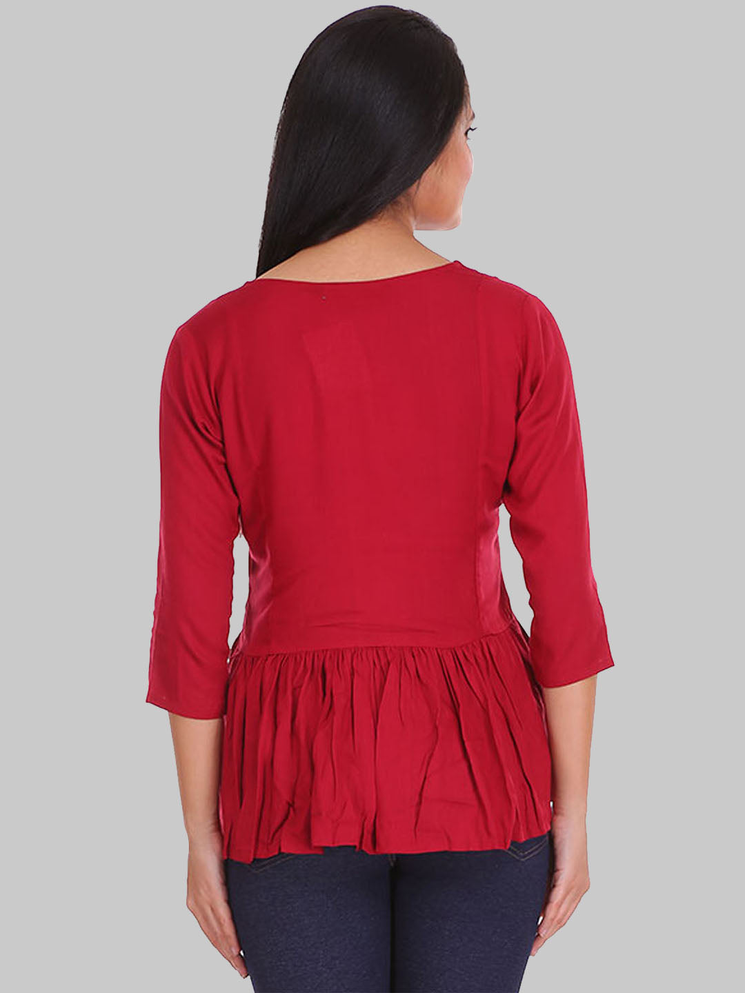 Saundarya Women's Plain Maroon Flared Top
