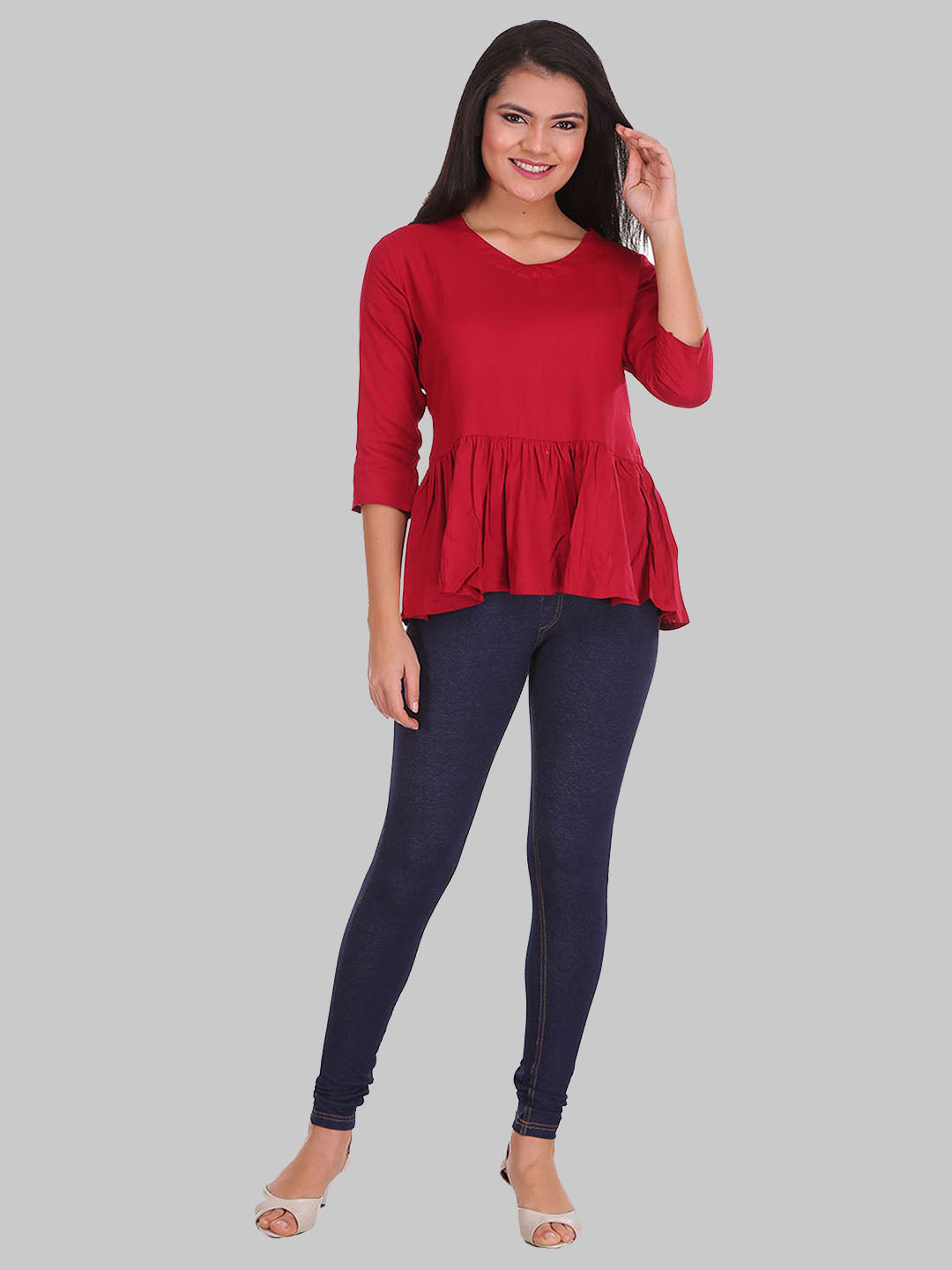 Saundarya Women's Plain Maroon Flared Top