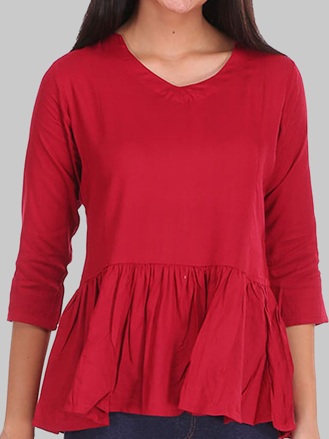Saundarya Women's Plain Maroon Flared Top