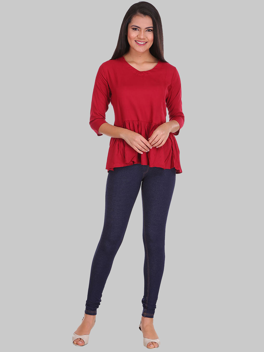 Saundarya Women's Plain Maroon Flared Top