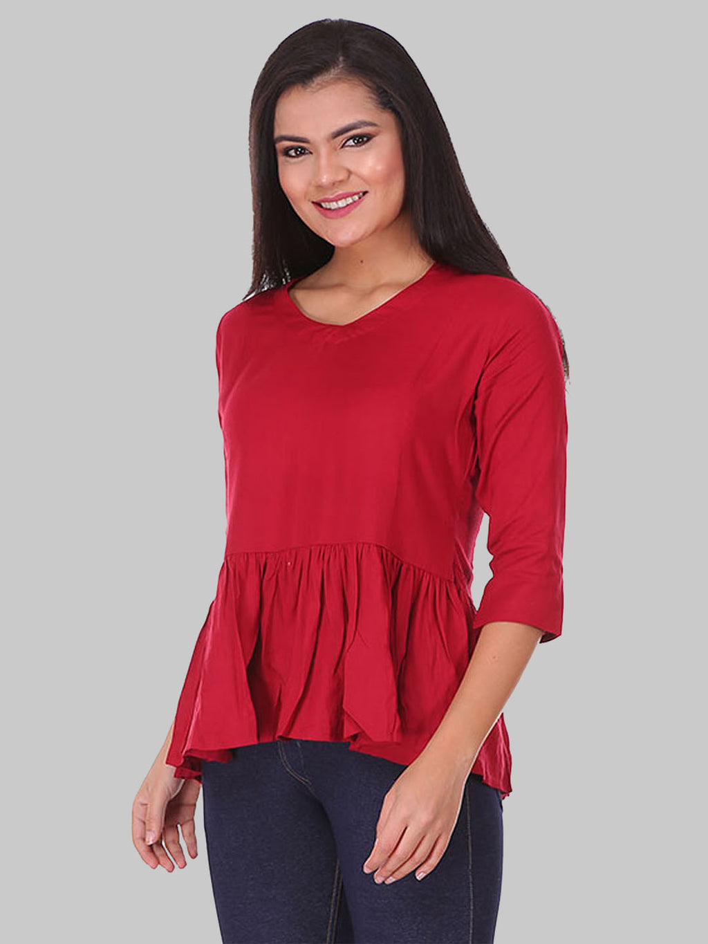 Saundarya Women's Plain Maroon Flared Top