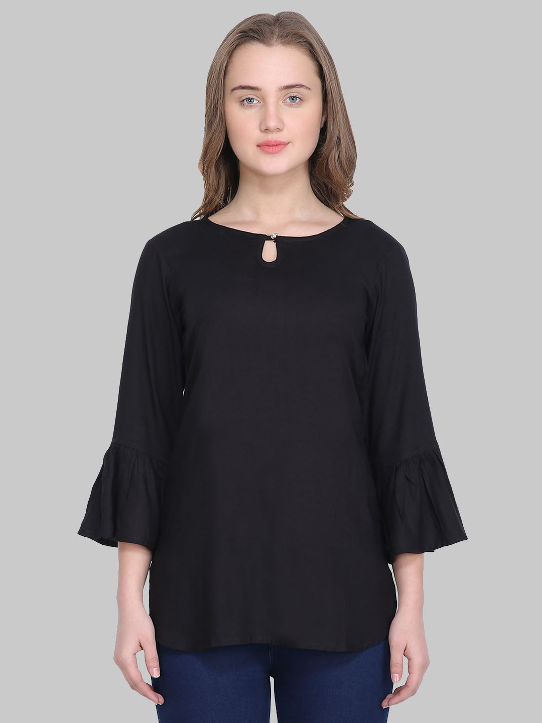 Saundarya Women's Black Keyhole Neck Top