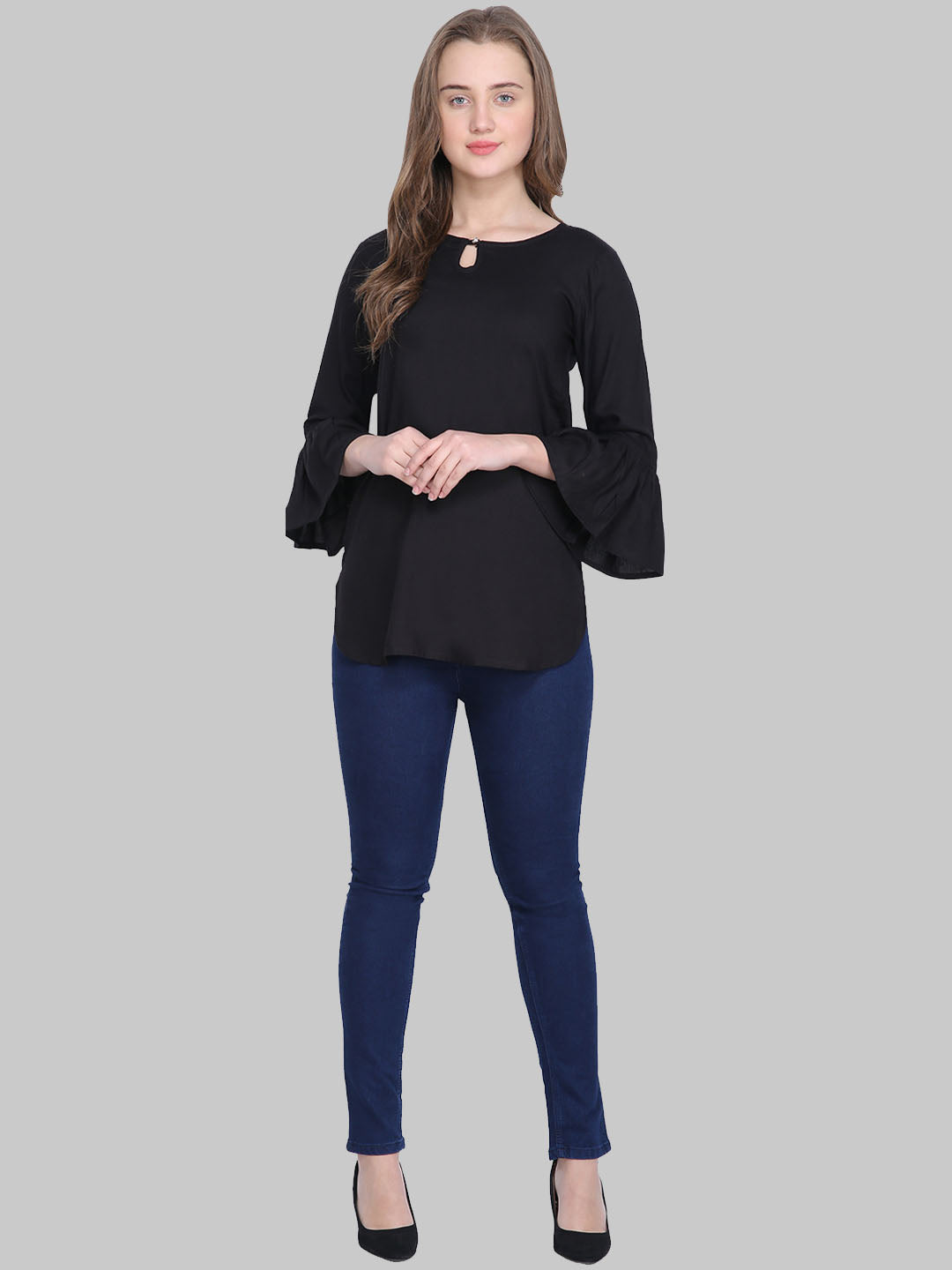 Saundarya Women's Black Keyhole Neck Top